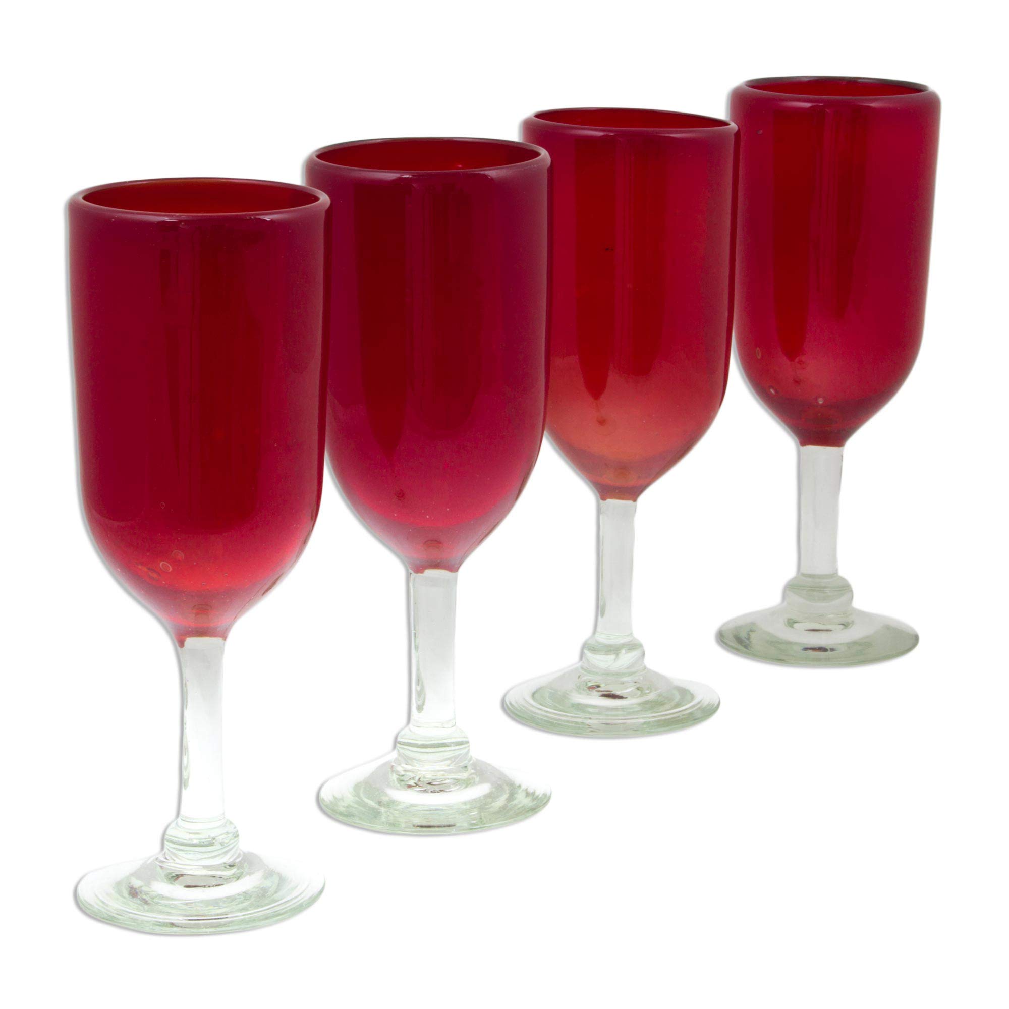 Hand Blown Recycled Glass Champagne Flutes - Set of 2 Red Wine Glasses 8.25