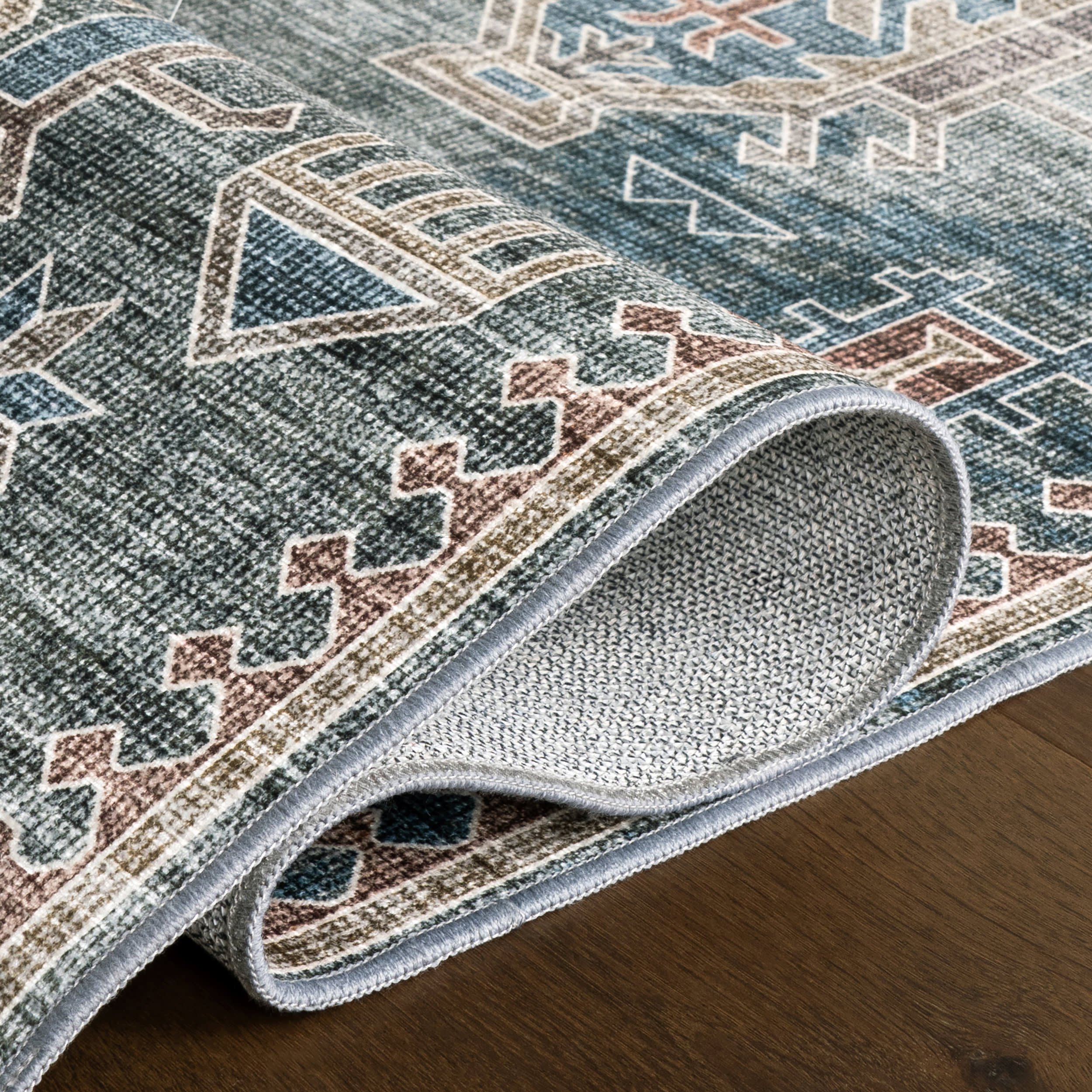 Araya Spill Proof Washable Rug - Non-Slip Green Area Rug for Kitchen, Living Room & Bedroom | Easy Clean & Stain Resistant Home Decor