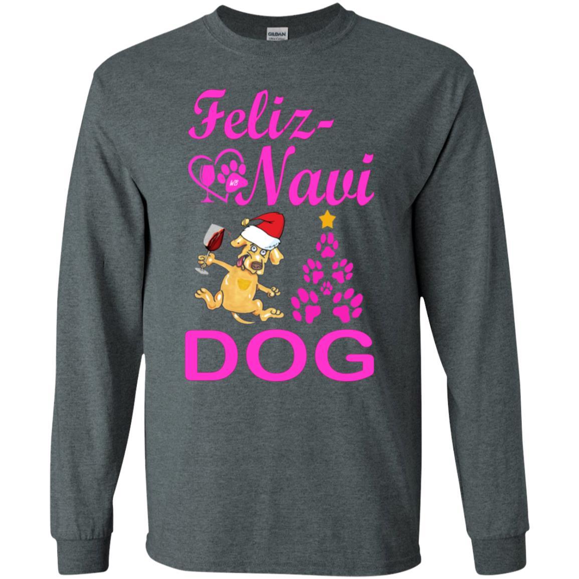 Feliz Navi Dog Christmas Long Sleeve Cotton T-Shirt for Women - Soft Holiday Graphic Tee - Perfect for Gifts, Parties & Festive Outfits
