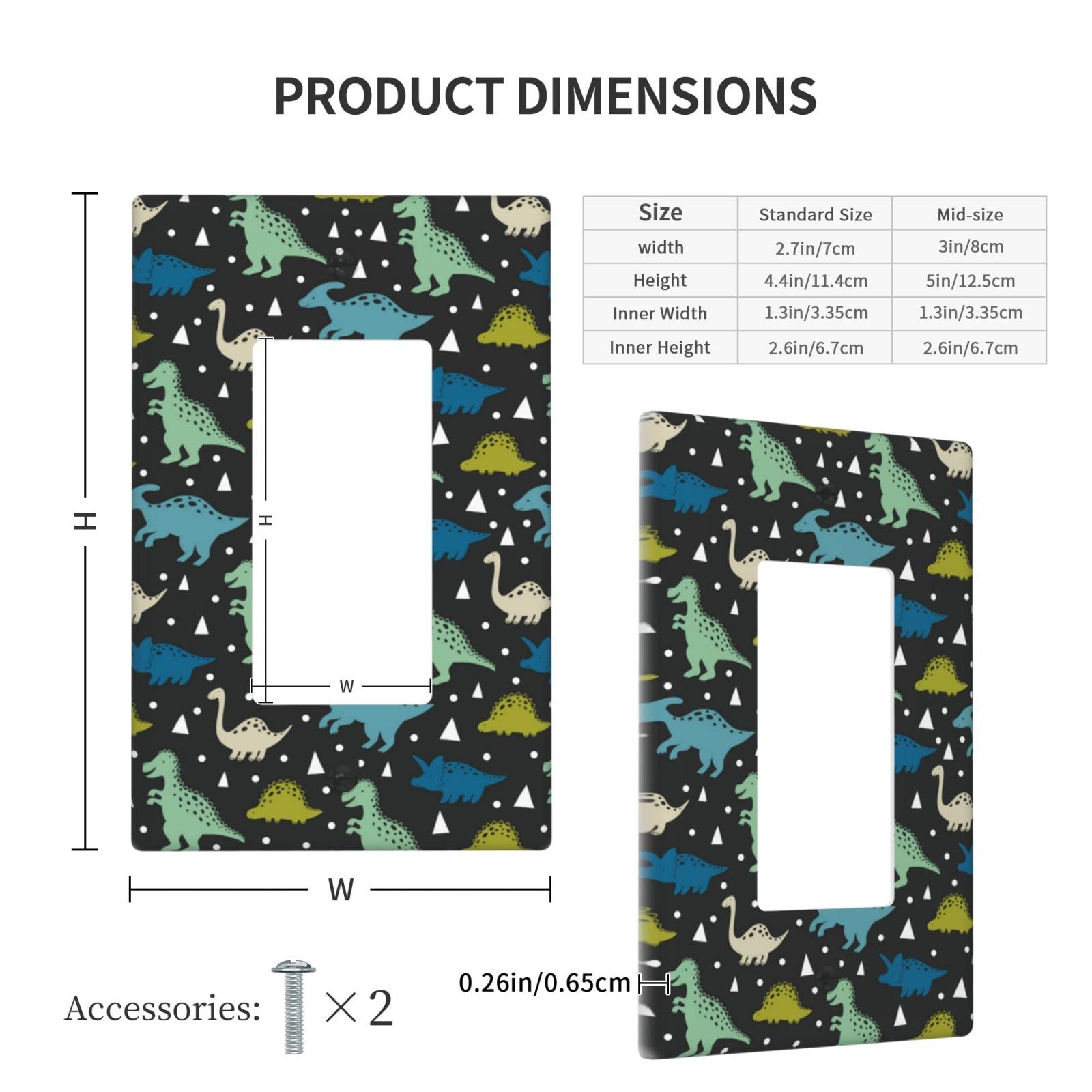Dinosaur Themed 1-Gang Toggle Light Switch Cover Plate - Decorative Plastic Wall Plate for Electrical Outlets - Perfect for Bedroom, Bathroom & Kitchen Decor (Black)