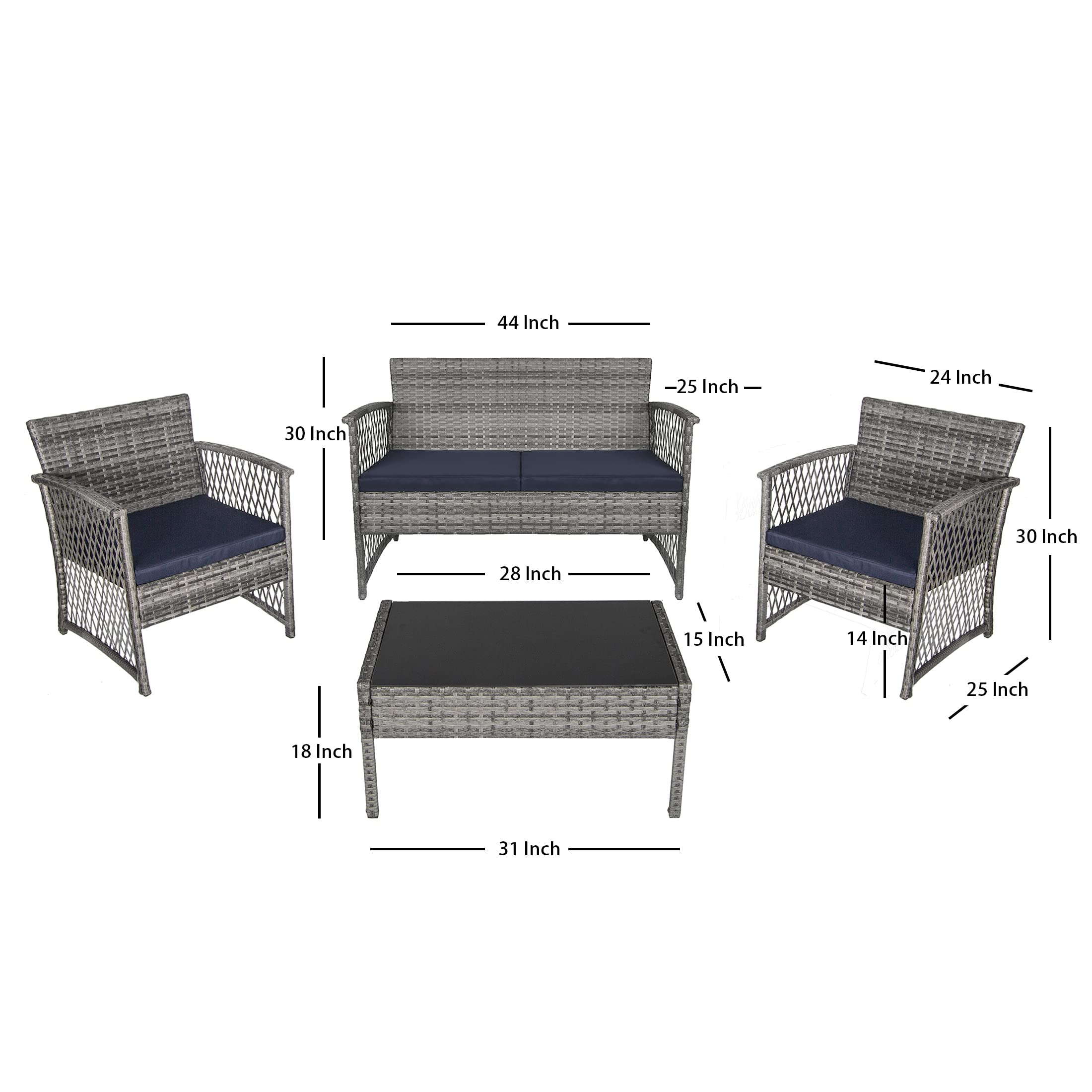 WestinTrends Melvi 4-Piece All-Weather PE Rattan Patio Furniture Set with Tempered Glass Coffee Table - Outdoor Wicker Chairs & Loveseat in Coffee & Gray for Garden, Poolside & Backyard Relaxation
