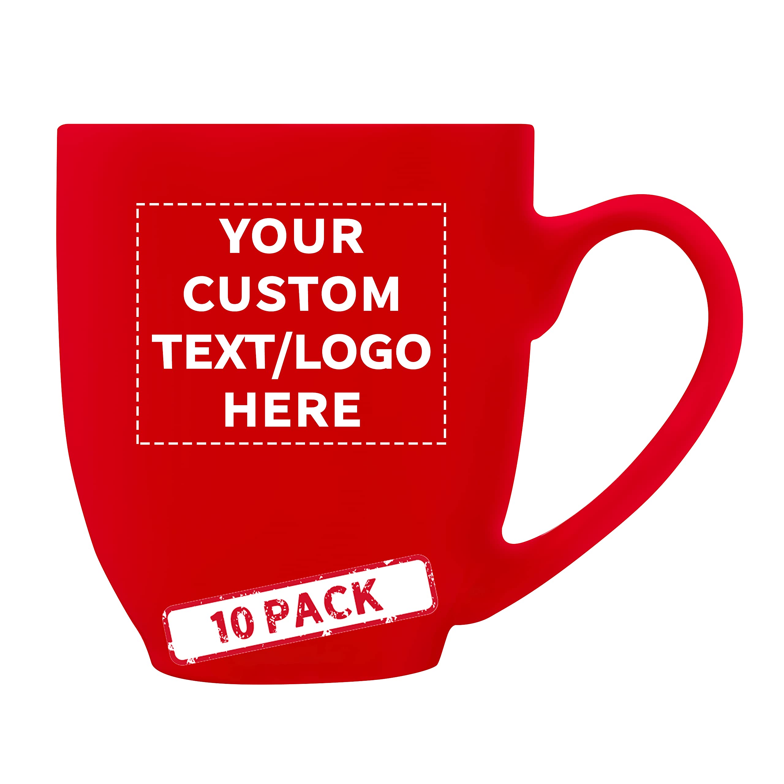 10-Pack Customizable 16 oz. Fluorescent Red Bistro Mugs - Ceramic Coffee Cups with C-Handle for Restaurants, Cafes & Home Use - Durable & Dishwasher Safe