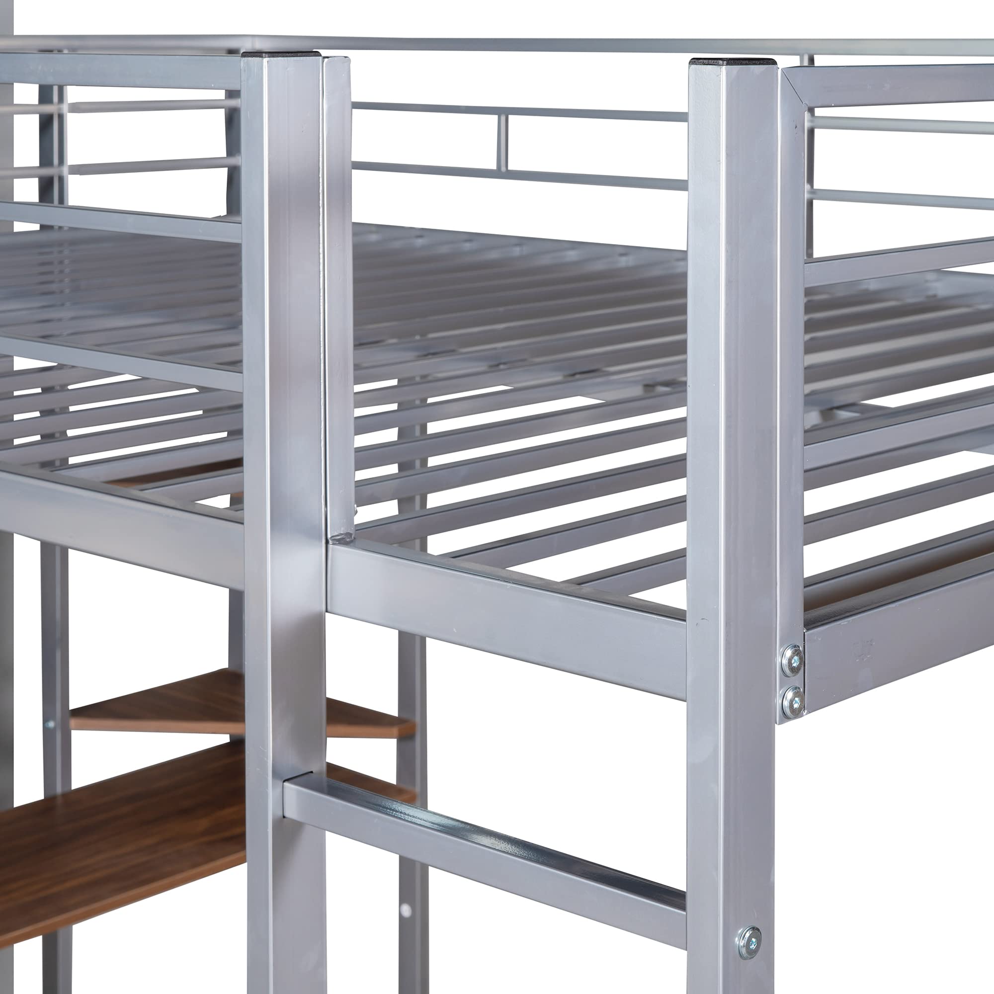 Harper & Bright Designs Full Size Metal Loft Bed with Ladder & Guardrails - Sturdy Kids Bunk Bed for Small Spaces (Silver) | Perfect for Dorm Rooms, Kids Bedrooms & Space-Saving Home Solutions