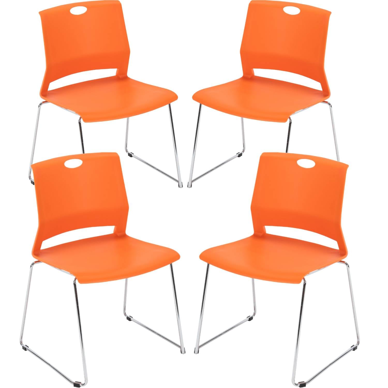 4-Pack Stackable Sled Base Chairs - Heavy Duty Conference & Reception Chairs for Office, Waiting Room, Events - Space-Saving Orange Stacking Chairs (Perfect for Meetings, Church Gatherings & Guest Seating)