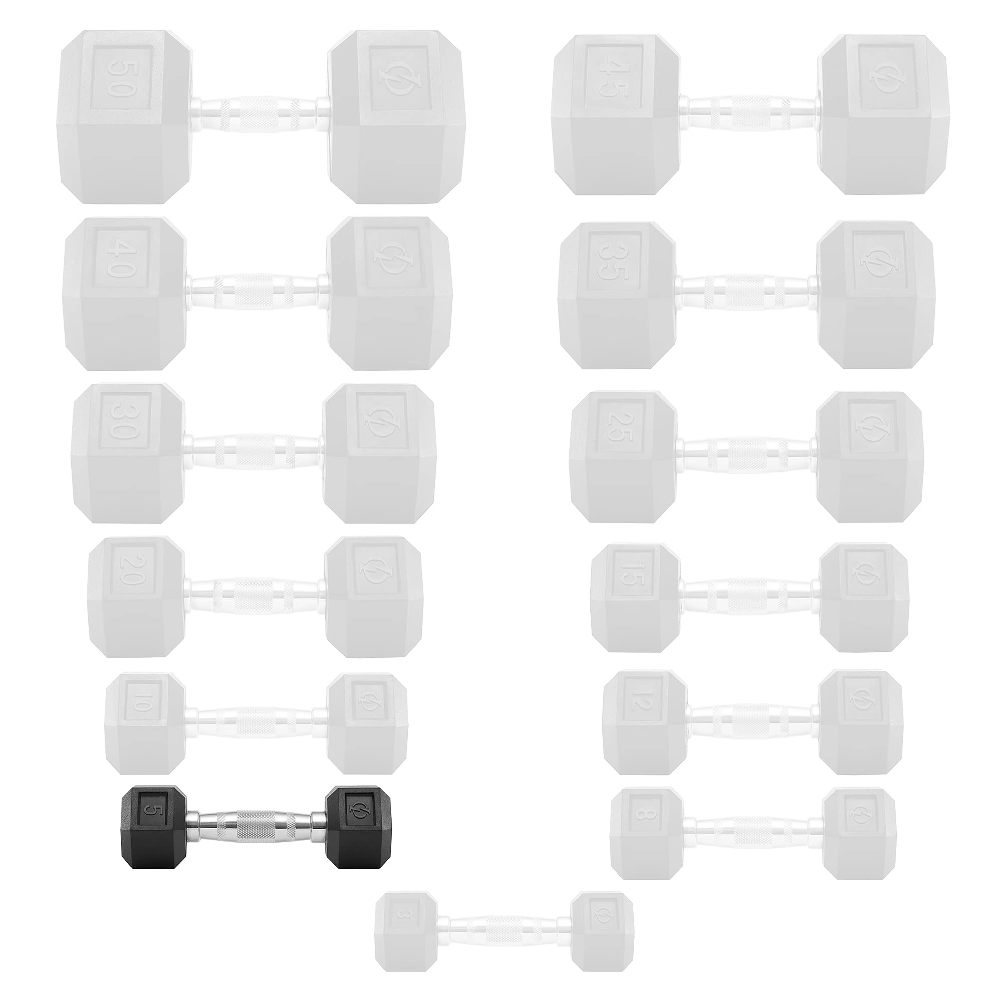 Rubber Coated Hex Dumbbell Set - 5-50lbs Gym Weights for Strength Training, Home Workout & CrossFit | Anti-Roll Design with Ergonomic Grip