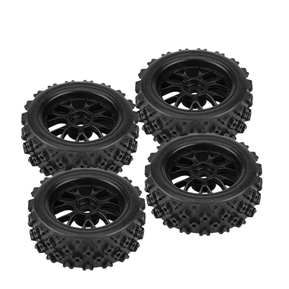 4PCS Universal RC Car Tires with Plastic Hubs - Compatible with HSP, Redcat, Traxxas, HPI 1/10 Scale RC Cars (Black) - Perfect for Off-Road Racing, Drifting & All-Terrain Driving