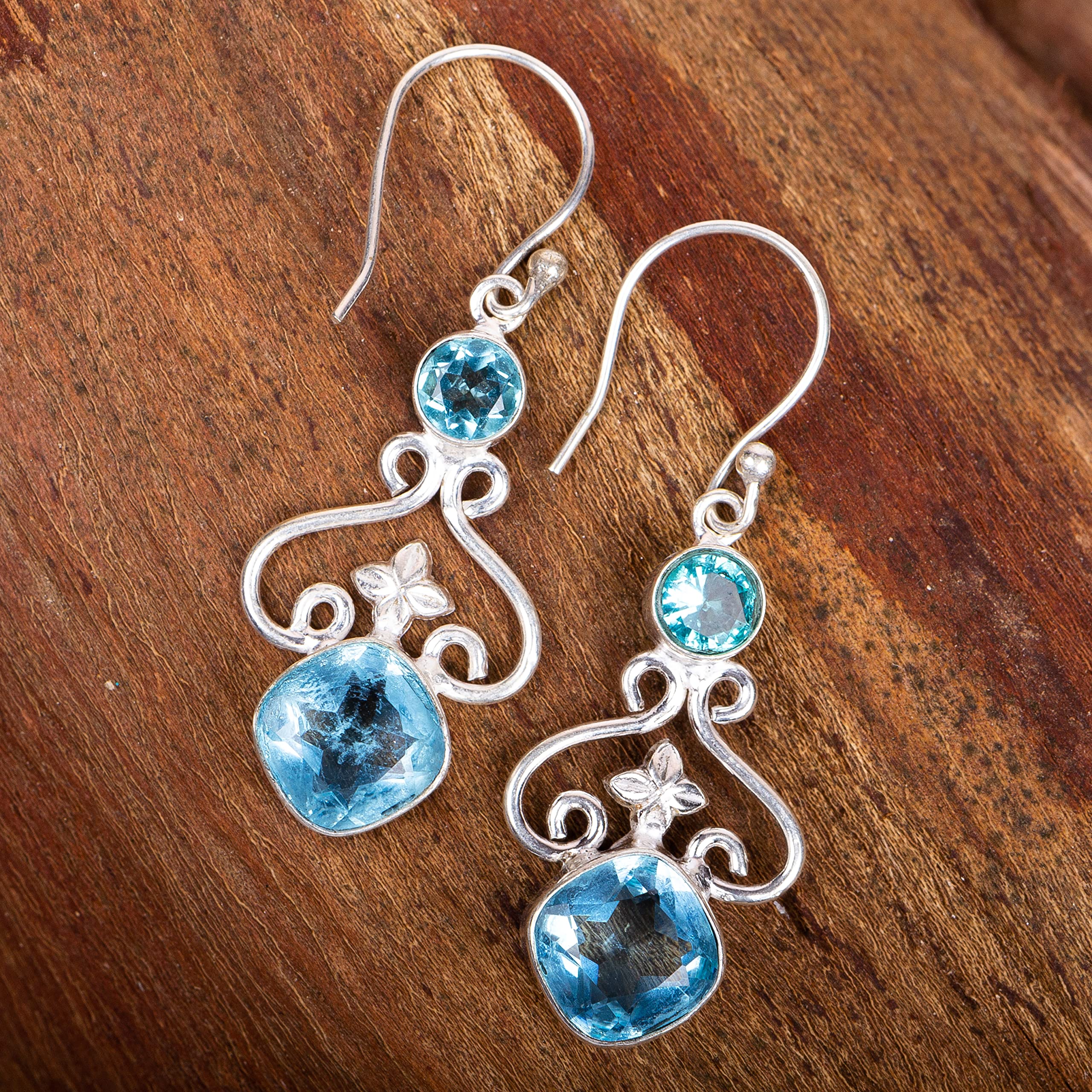Natural Sky Blue Topaz Gemstone 925 Sterling Silver Drop Dangle Earrings - Handmade Fine Jewelry for Women, Elegant Gift for Her - Perfect for Weddings, Parties & Special Occasions