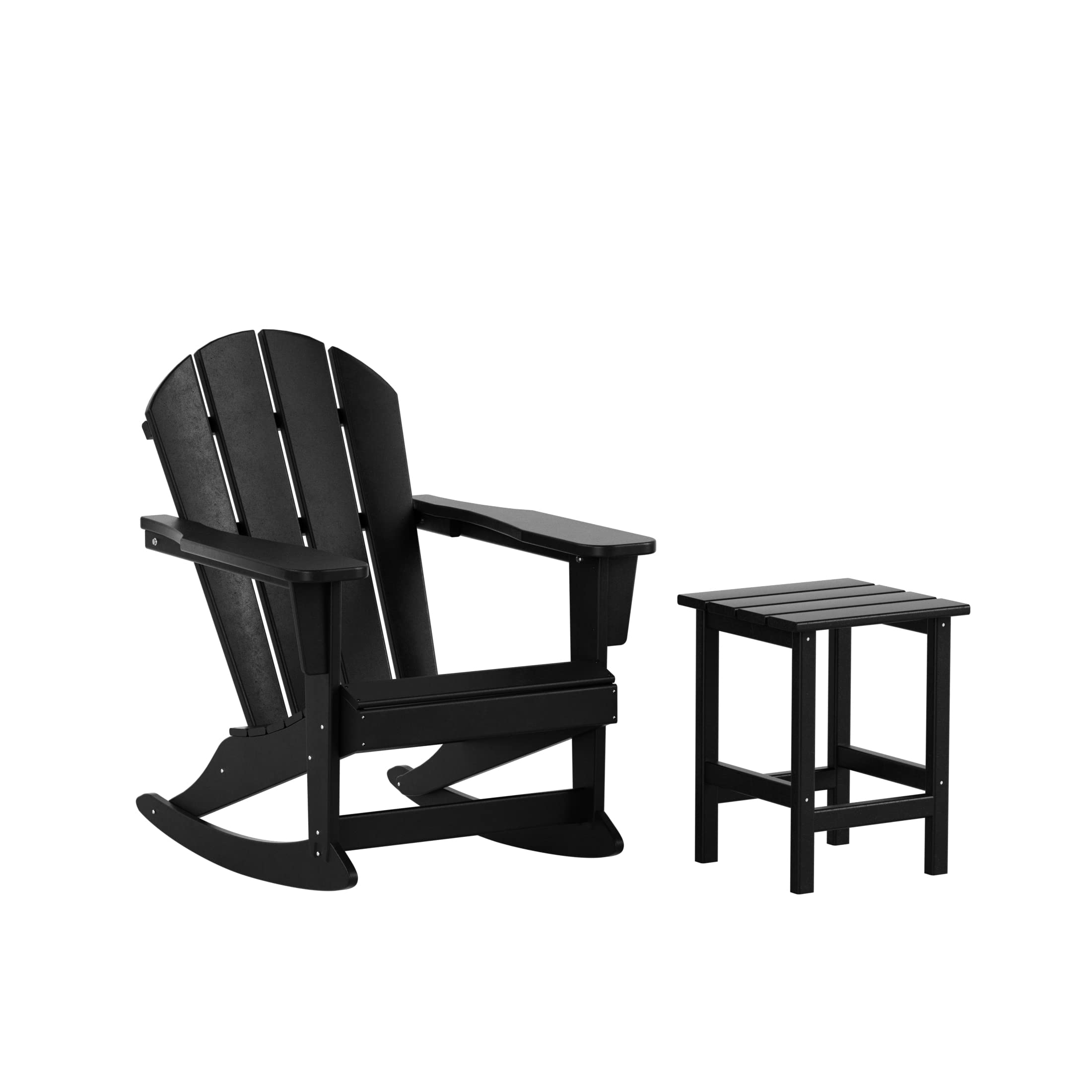 WestinTrends Malibu 2-Piece Outdoor Rocking Chair Set - All-Weather Poly Lumber Patio Furniture with Side Table - Black Adirondack Rockers for Porch, Garden & Backyard Relaxation