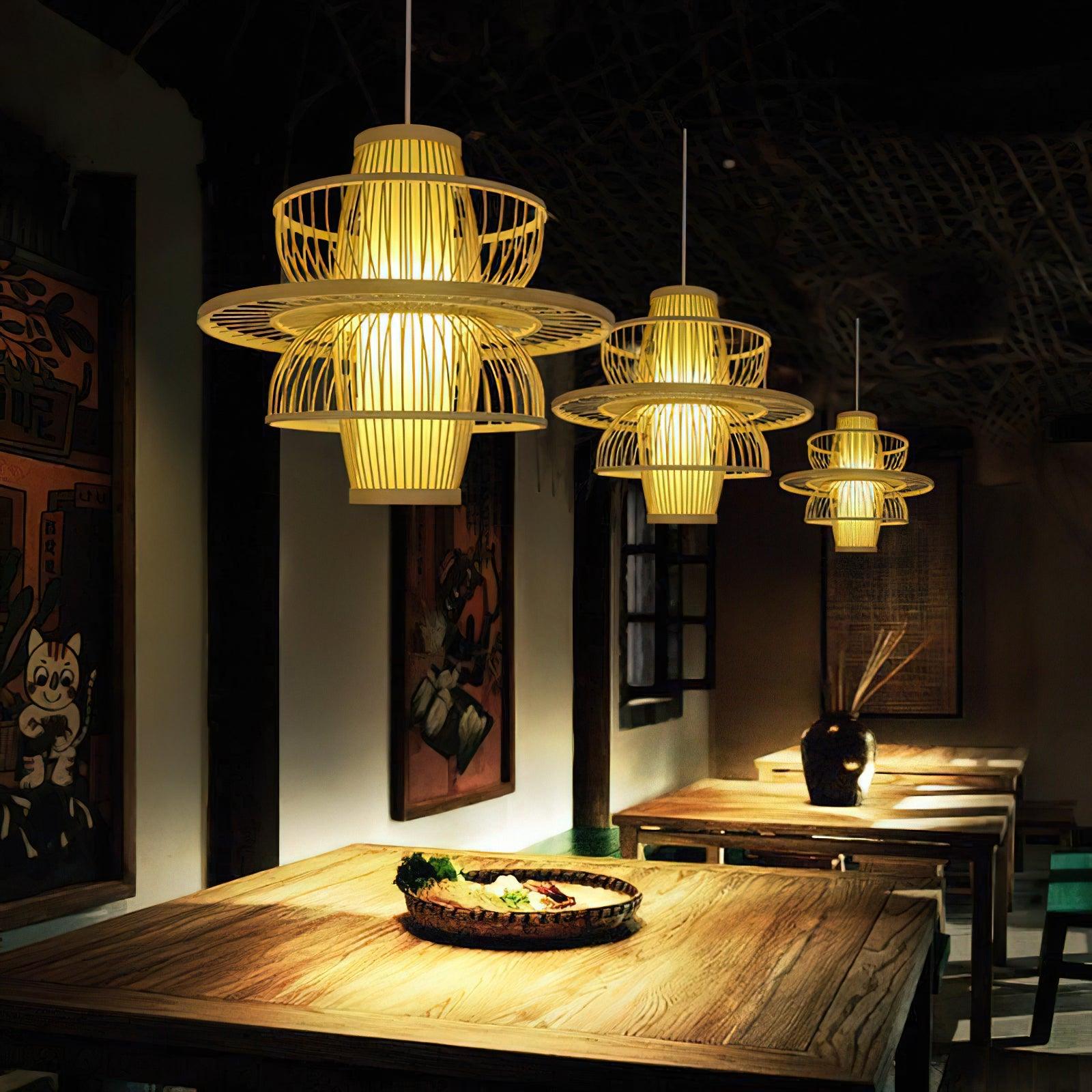 Handmade Sigyn Bamboo Pendant Light - Natural Eco-Friendly Hanging Lamp for Living Room, Bedroom, or Dining Room Decoration