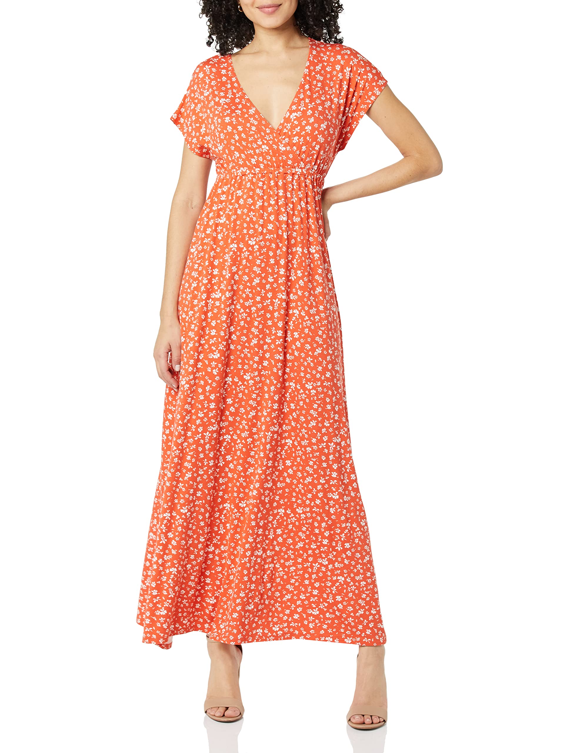 Amazon Essentials Women's Waisted Maxi Dress - Flowy Long Summer Dress with Elastic Waistband, Plus Size Available - Perfect for Beach Vacation, Wedding Guest & Casual Outings