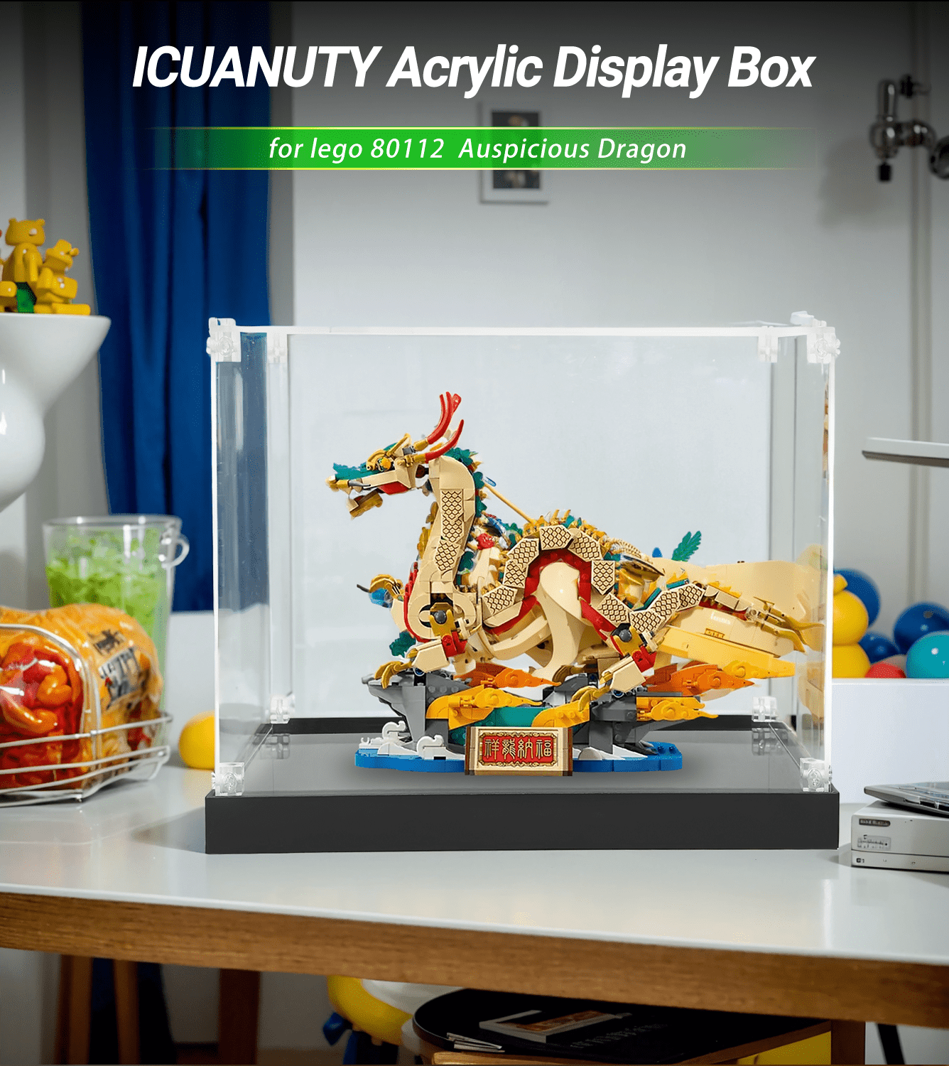 Lego Auspicious Dragon 80112 Display Case - Clear Acrylic Showcase for Collectible Building Sets - Perfect for Home Decor, Office Display & Gift Presentation