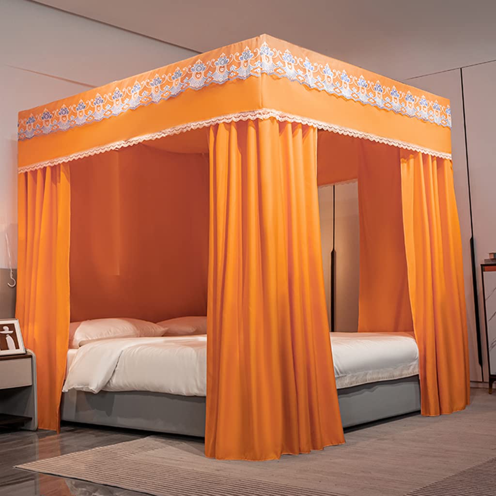 4 Corner Post Bed Canopy for Girls & Adults - Solid Color Princess Mosquito Net for Twin/Full/Queen/California King Size Beds - Bedroom Decor in Orange - Perfect for Kids' Rooms, Master Bedrooms & Boho Chic Home Decor
