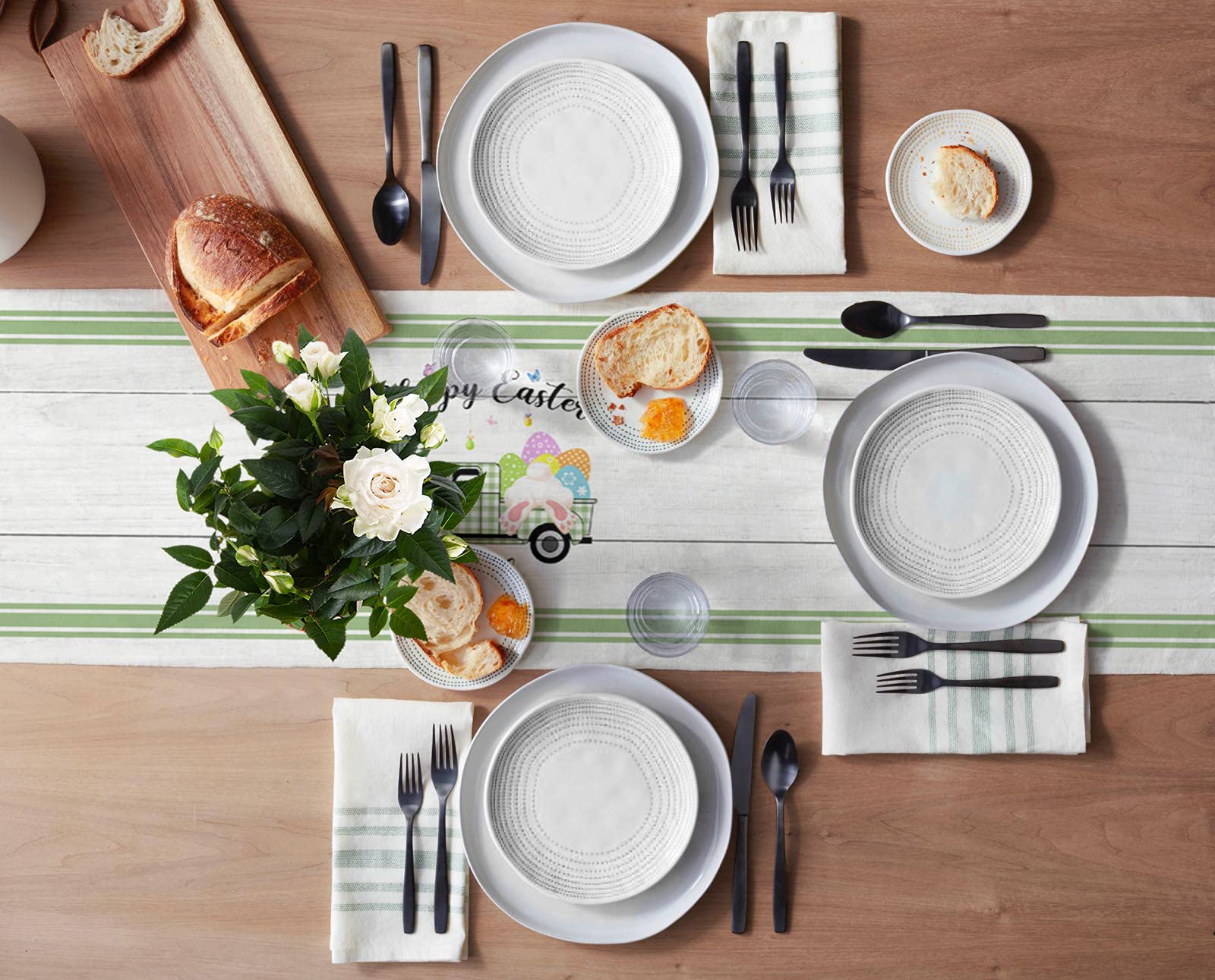 Easter Table Runner - Cotton Linen Non-Slip Tablecloth with Bunny Tail & Easter Eggs Design, 13x120 Inch - Perfect for Spring Holiday Dining Decor, Easter Party Table Setting, and Home Celebration