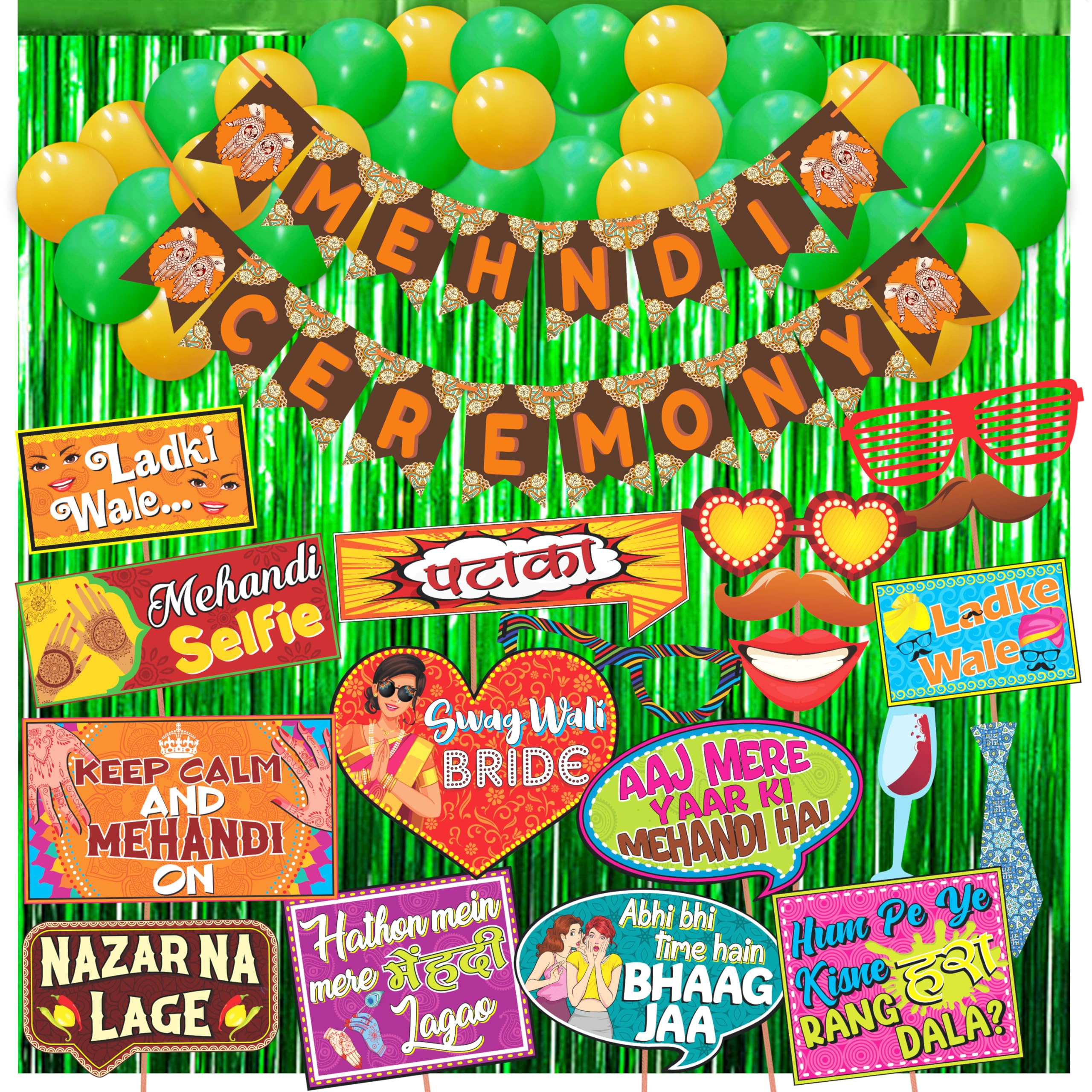 Wobbox Mehendi Ceremony Decoration Kit - Henna Party & Haldi Wedding Decor Set for Indian Bridal Shower, Sangeet & Pre-Wedding Events (FP3492) - Perfect for Mehndi Night, Haldi Function & Traditional Indian Wedding Decorations