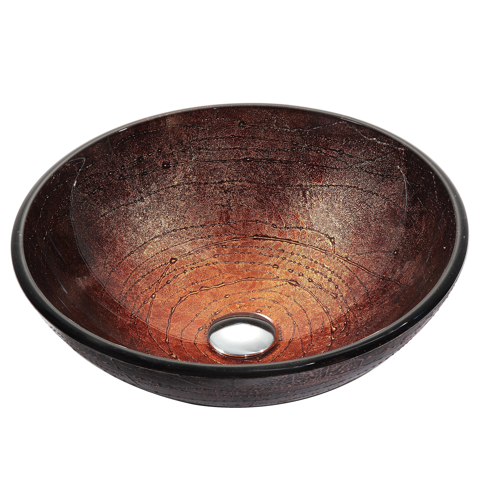 Copper Illusion Glass Vessel Bathroom Sink with PU-MR Chrome Finish - Modern Vanity Sink for Bathroom, Powder Room, and Master Suite Decor