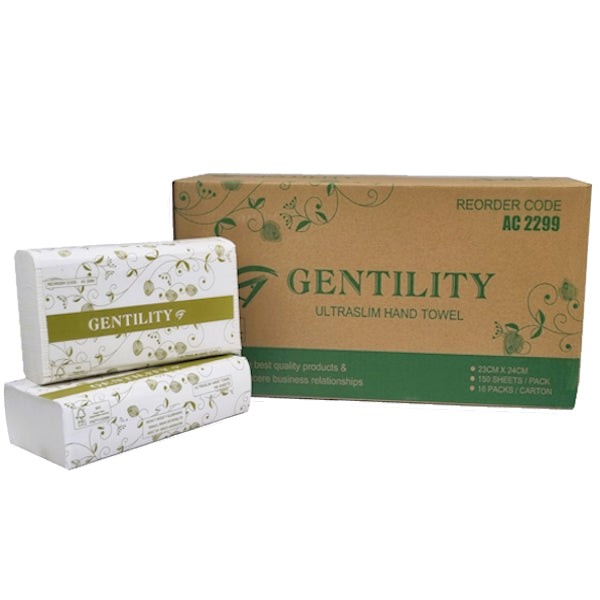 Gentility Ultraslim Hand Towel 23x24cm (9x9.5in) | 2400 Sheets | Soft & Absorbent for Kitchen, Bathroom, Gym & Travel