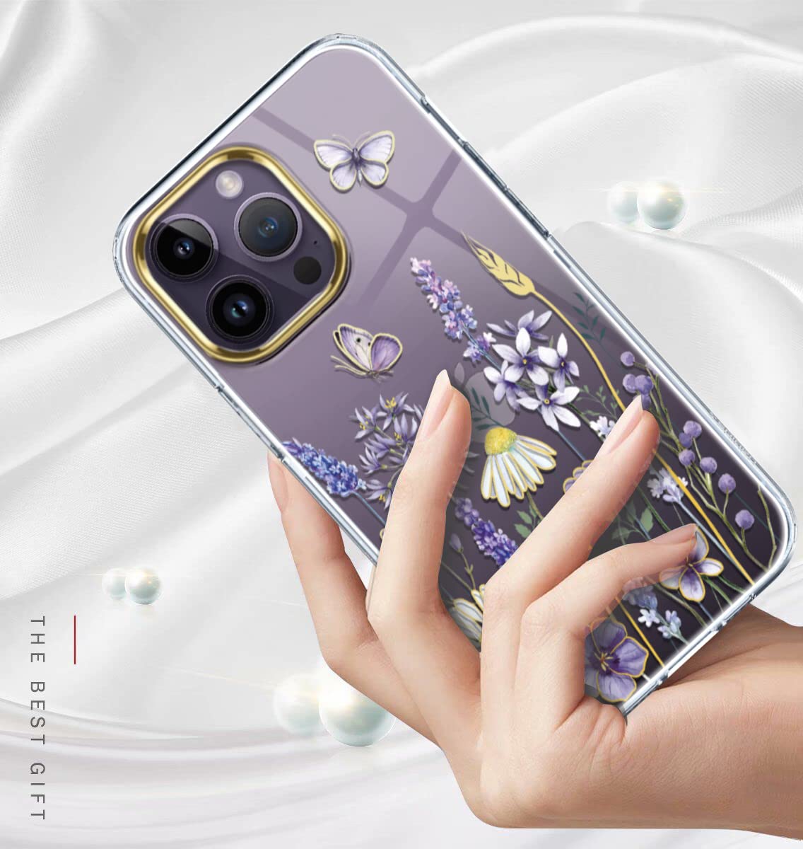 Luolnh iPhone 14 Pro Max Case with Floral Design - Shockproof Clear Hard Back Cover for Women (6.7 inch 2022 Model, Blue Purple Wildflower) - Perfect for Everyday Protection & Stylish Accessory