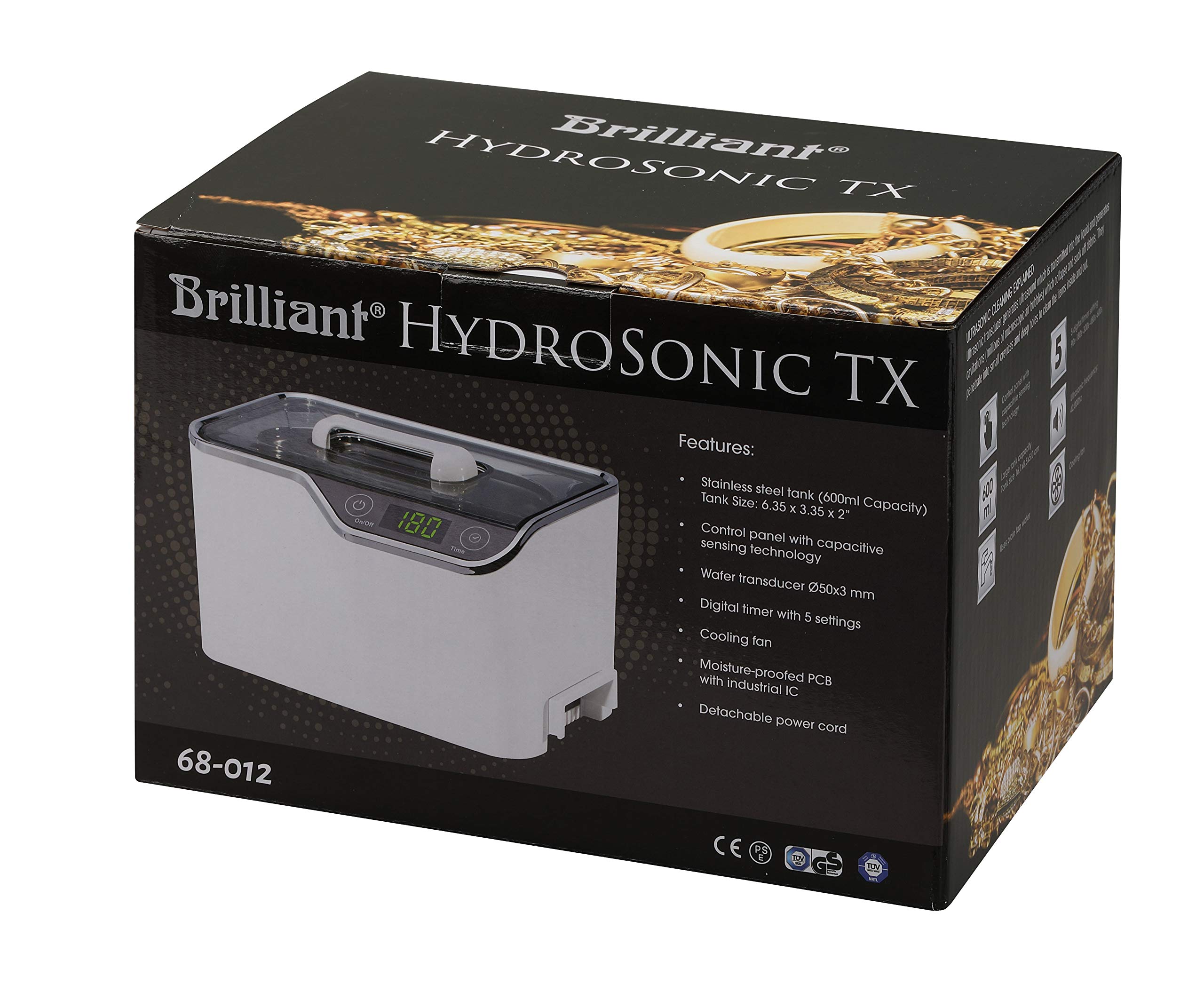 Brilliant HydroSonic TX Ultrasonic Cleaner - Professional Jewelry & Eyeglass Cleaning Device for Home & Dental Use | White | Fast & Effective Ultrasonic Cleaning for Watches, Rings, Dentures & More