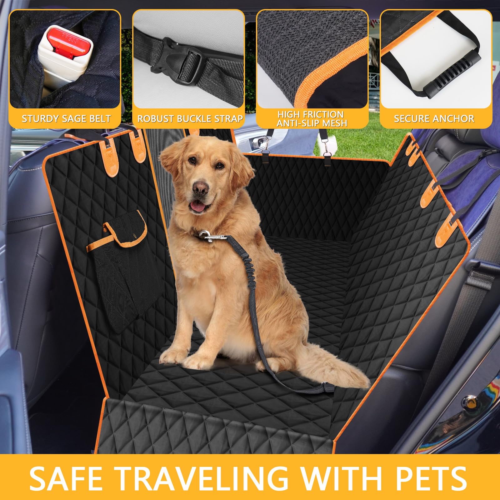 Waterproof Dog Car Seat Cover for Back Seat - Durable Pet Hammock & Seat Protector with Safety Belt | Ideal for Cars, Trucks & SUVs | Perfect for Travel, Daily Commute & Outdoor Adventures with Your Dog