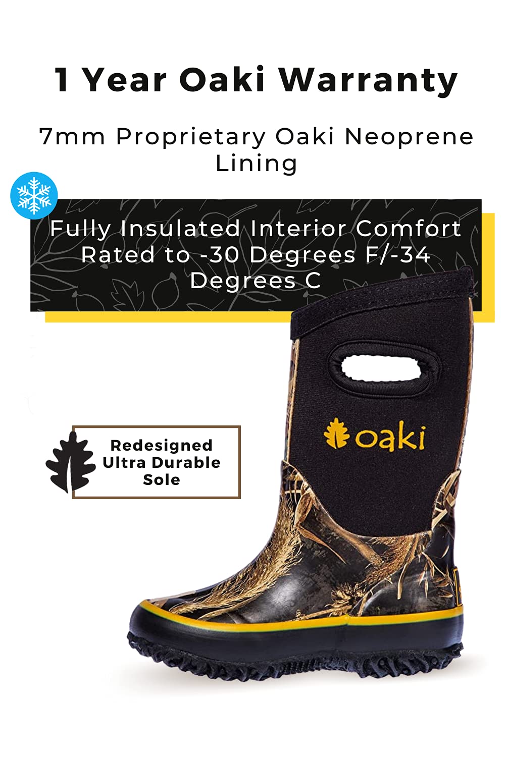OAKI Kids Neoprene Waterproof Rain Boots, Snow Boots & Muck Boots - Warm Winter & Rainy Day Outdoor Play for Boys & Girls