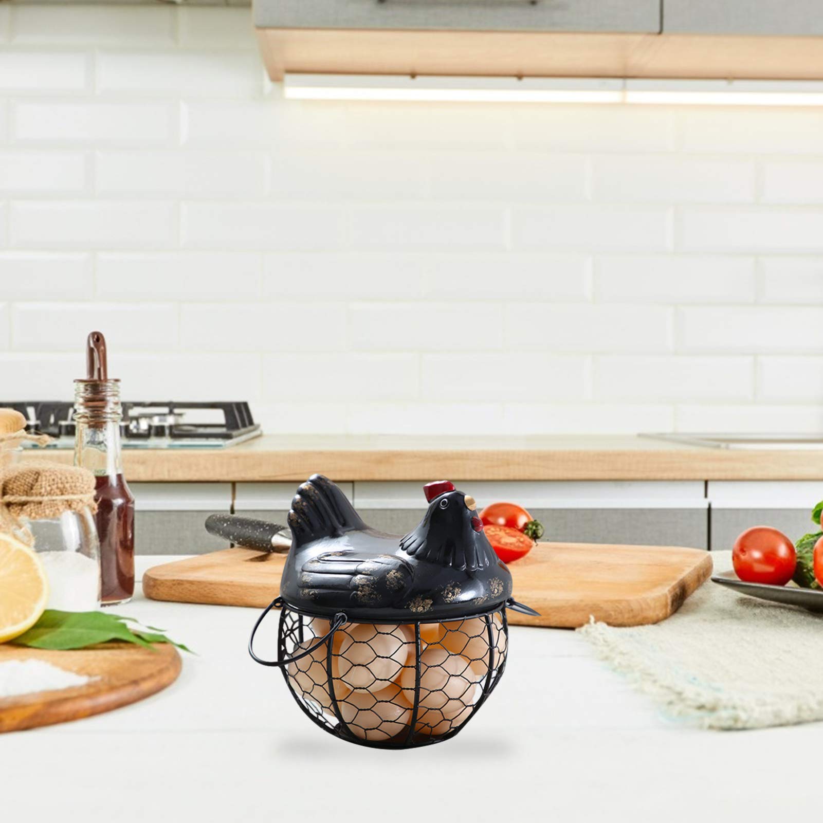 1pc Rustic Metal Egg Basket - Chicken Egg Wire Carrier, Wrought Iron Storage Basket for Farm Fresh Eggs, Snacks & Magazines - Perfect for Farmhouse Kitchen, Pantry Organization & Rustic Home Decor