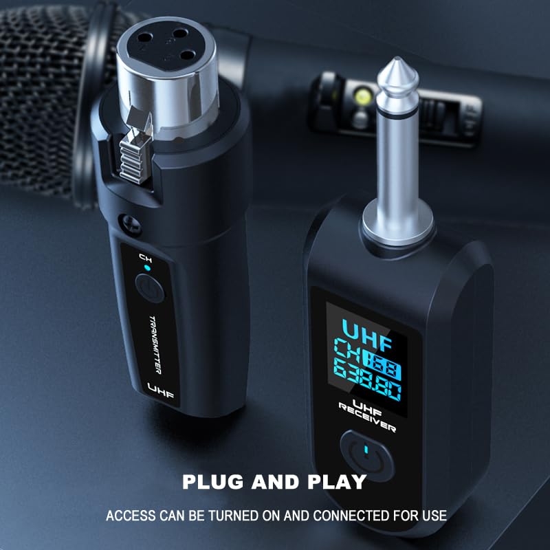 2.4Ghz Wireless Microphone System with XLR - Rechargeable Transmitter & Receiver for Dynamic Mics, Audio Mixers, Electric Guitar & Bass (1 Receiver + 2 Transmitters) - Perfect for Live Performances, Studio Recording & Public Speaking