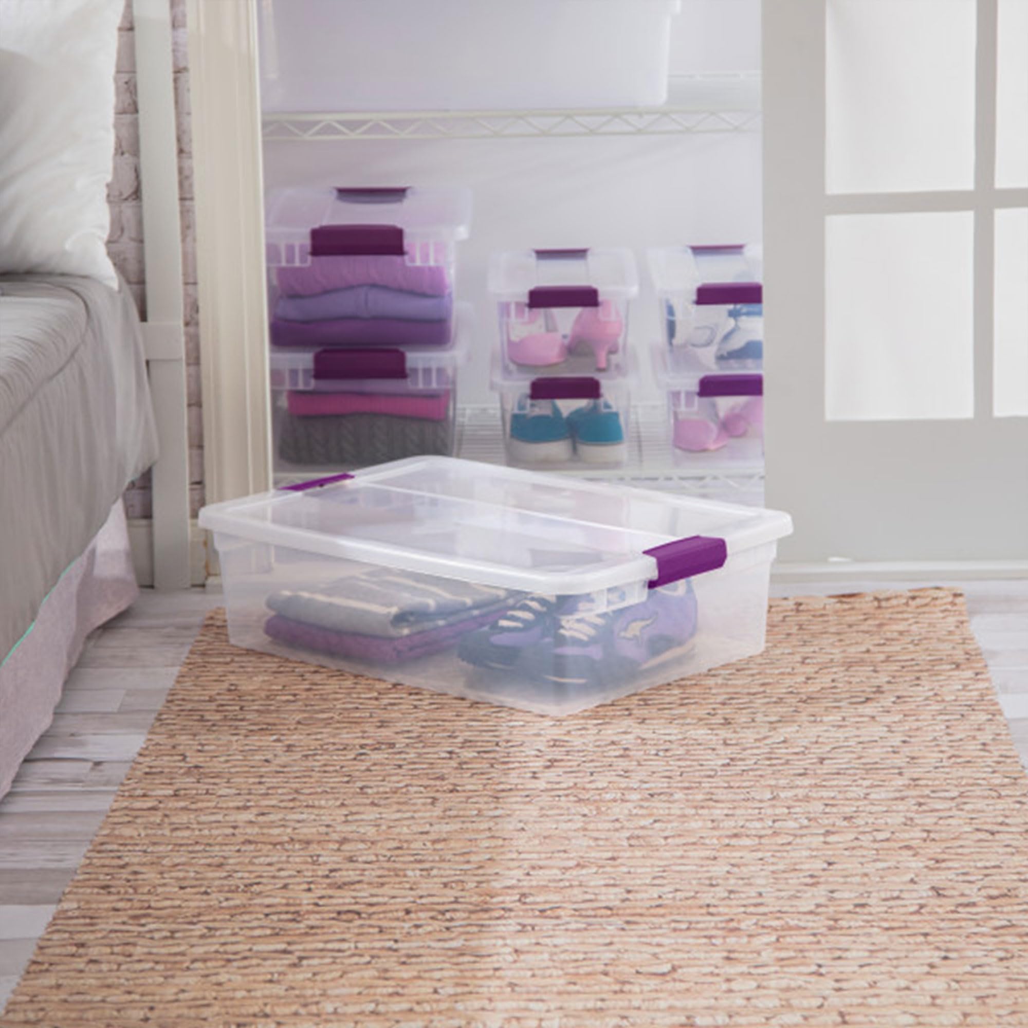 Sterilite 24-Pack ClearView Latch Storage Boxes - 32 Quart Stackable Plastic Bins with Secure Lids for Home Organization - Perfect for Closet, Garage, Toy & Holiday Decor Storage