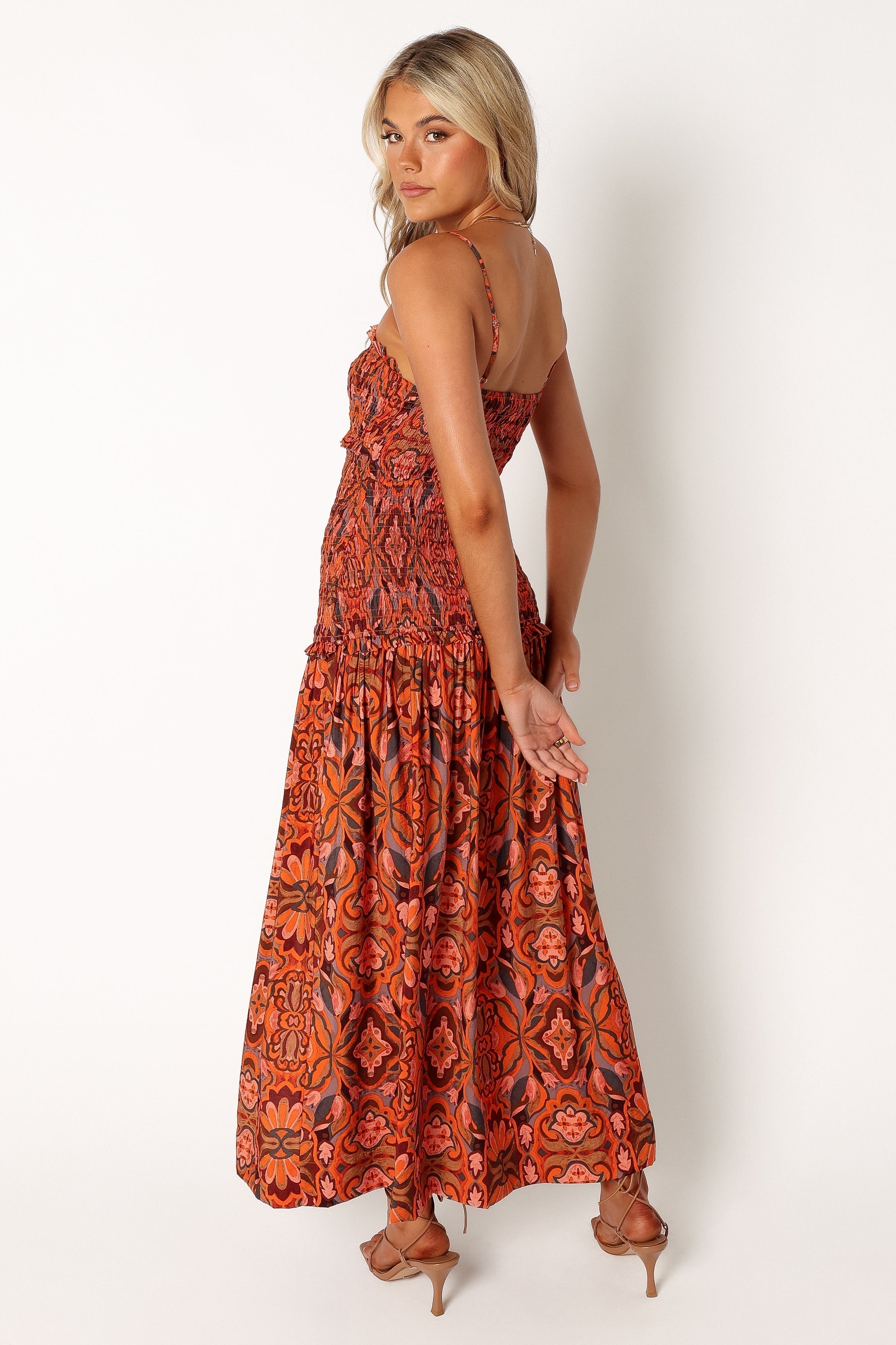 Cecil Midi Dress - Harvest Moon Floral Print Women's Casual Dress for Summer, Fall, Wedding & Party Occasions
