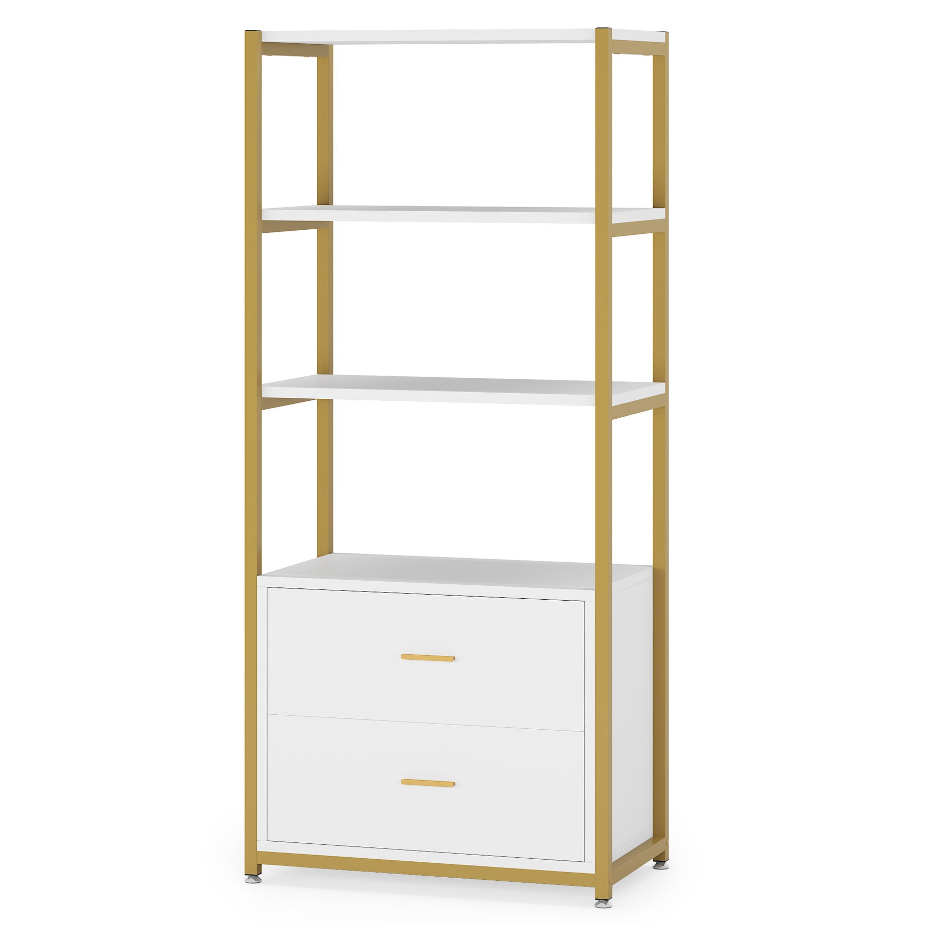4 Tier Bookshelf with 2 Drawers - Modern Wooden Bookcase for Home Office, Living Room, Bedroom - Perfect for Organizing Books, Decor & Storage