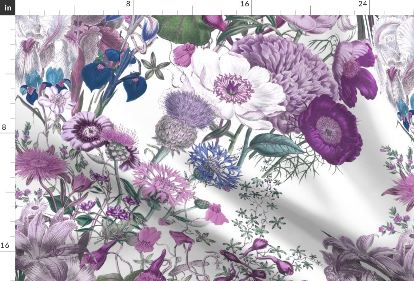 White Lilac Lavender Floral Printed Upholstery Velvet Fabric - Fat Quarter for Home Decor, Apparel & DIY Projects | Spring Botanical Flowers Design on Heavyweight Fabric