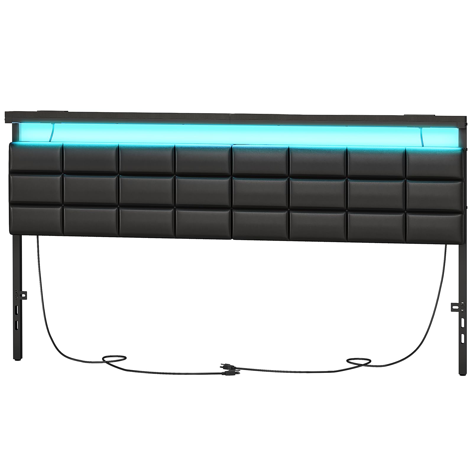 HOOBRO King Size Upholstered Headboard with Storage Rack, USB Charging Stations & LED Lights - Adjustable Height, Sturdy PU Leather Bed Frame Headboard with Open Shelf - Perfect for Modern Bedrooms, Guest Rooms & Small Spaces
