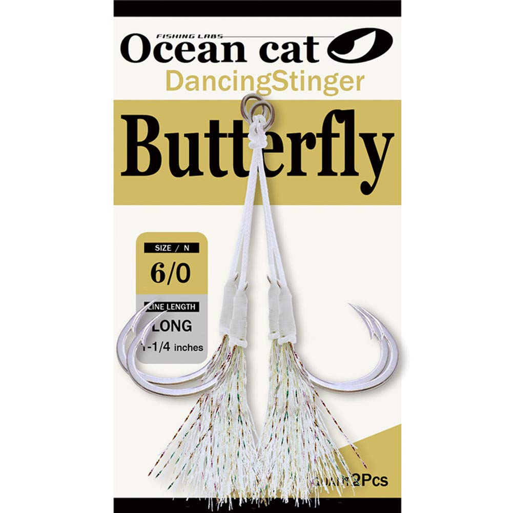 OCEAN CAT Rigged Assist Circle Hooks - Dancing Stinger Jigging Lures for Slow Fall & Fast Pitch Fishing - Perfect for Tuna, Bass, Shark in Southern California Waters | Saltwater Game Fishing & Offshore Angling