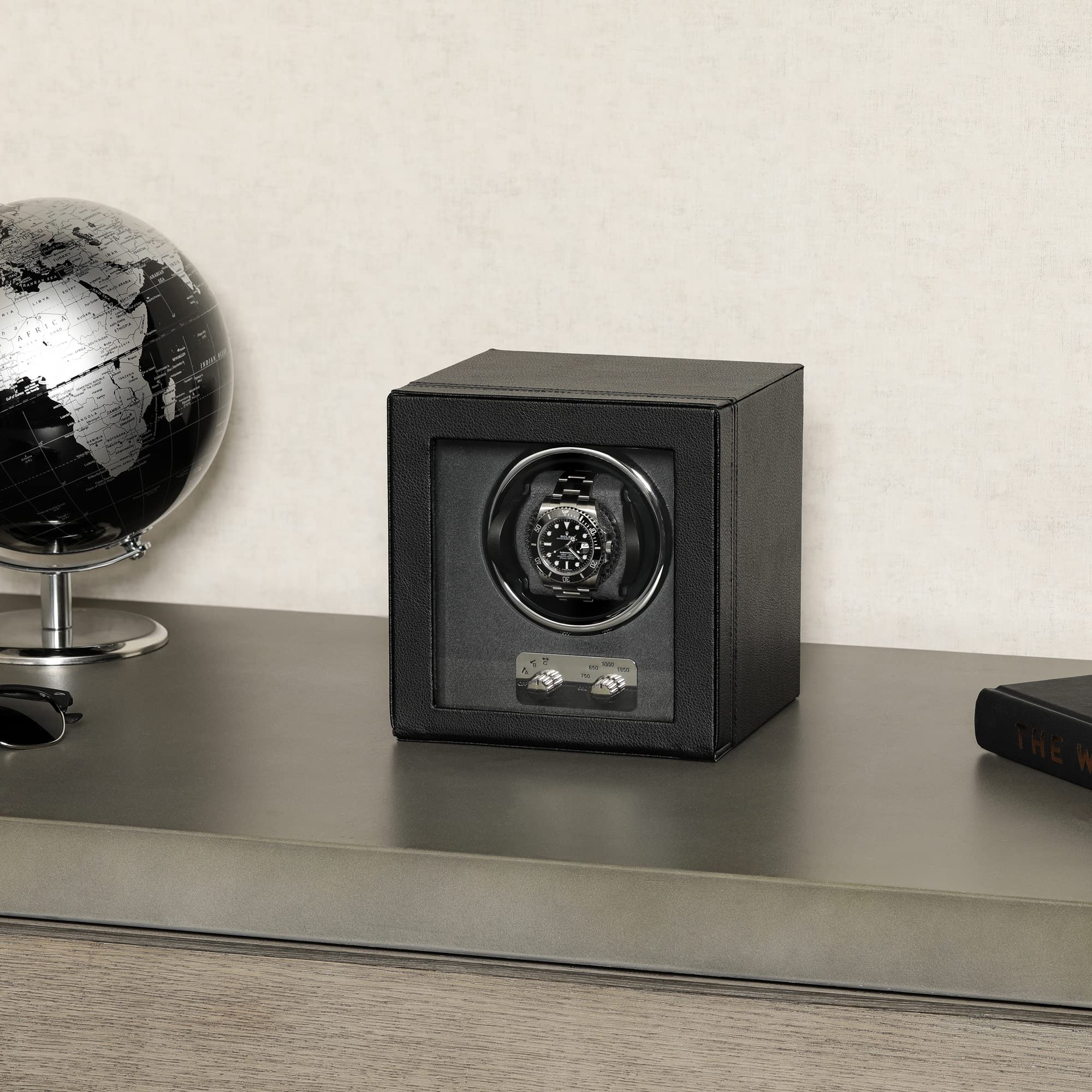 ROTHWELL Automatic Watch Winder - Quiet Motor, 4 Rotation Modes & Adjustable Speeds for Rolex, Omega, Patek Philippe - Premium Black/Grey Design - Perfect for Travel, Display & Watch Storage