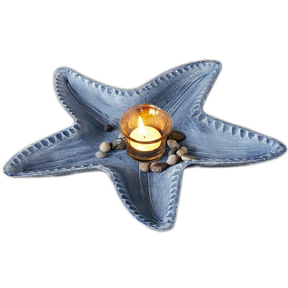 Decorative Starfish Candle Holders - 13.7 Inch Resin Tealight Tray for Table Centerpiece, Coastal Home Decor (Dark Blue) | Perfect for Beach Weddings, Bathroom Vanity, and Coastal-Themed Dining Room Decor
