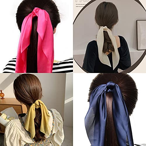 Glamifirsto 6-Pack Elegant Hair Scarf with Ribbon Bow for Women & Girls - Stylish Bow Scrunchies for Ponytails, Long Hair Bands & Hair Ties - Perfect for School, Work, Parties & Everyday Fashion Accessories