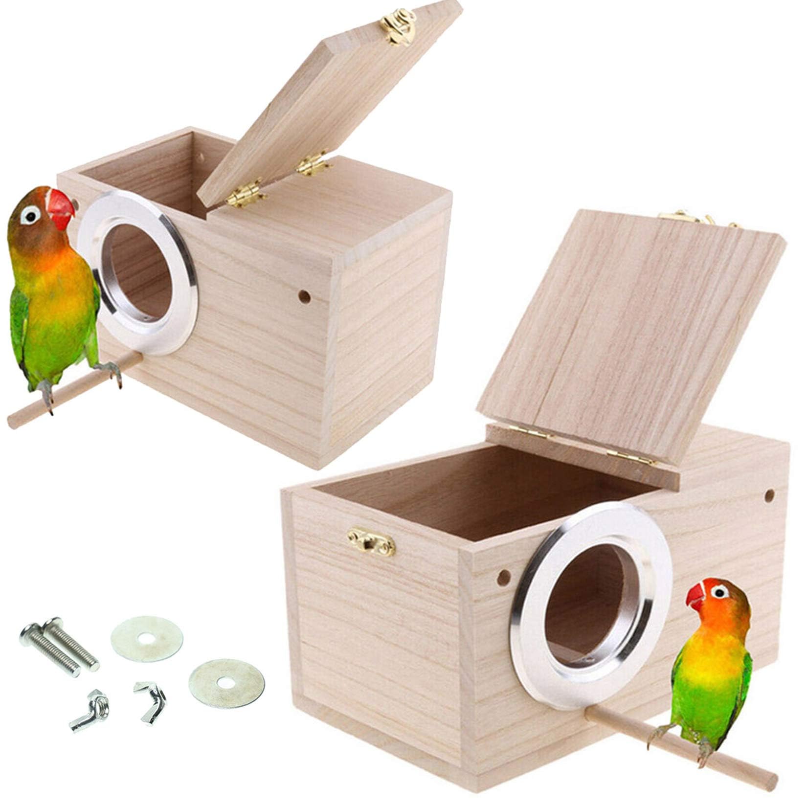 Hamiledyi 2PCS Wooden Parrot Nesting Box - Bird Breeding House for Lovebirds, Cockatiels, Conures, Cockatoos, Budgies, Finches & Canaries | Perfect for Mating, Breeding & Safe Bird Shelter