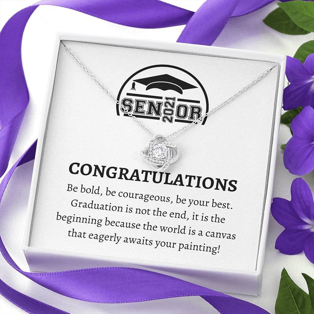 Personalized Graduation Jewelry Gift - Love Knot Necklace for Her | 2021 Graduation Gift, Senior Graduation Present, Congratulations Grad Keepsake | Perfect for Graduation Ceremonies, Parties & Special Occasions