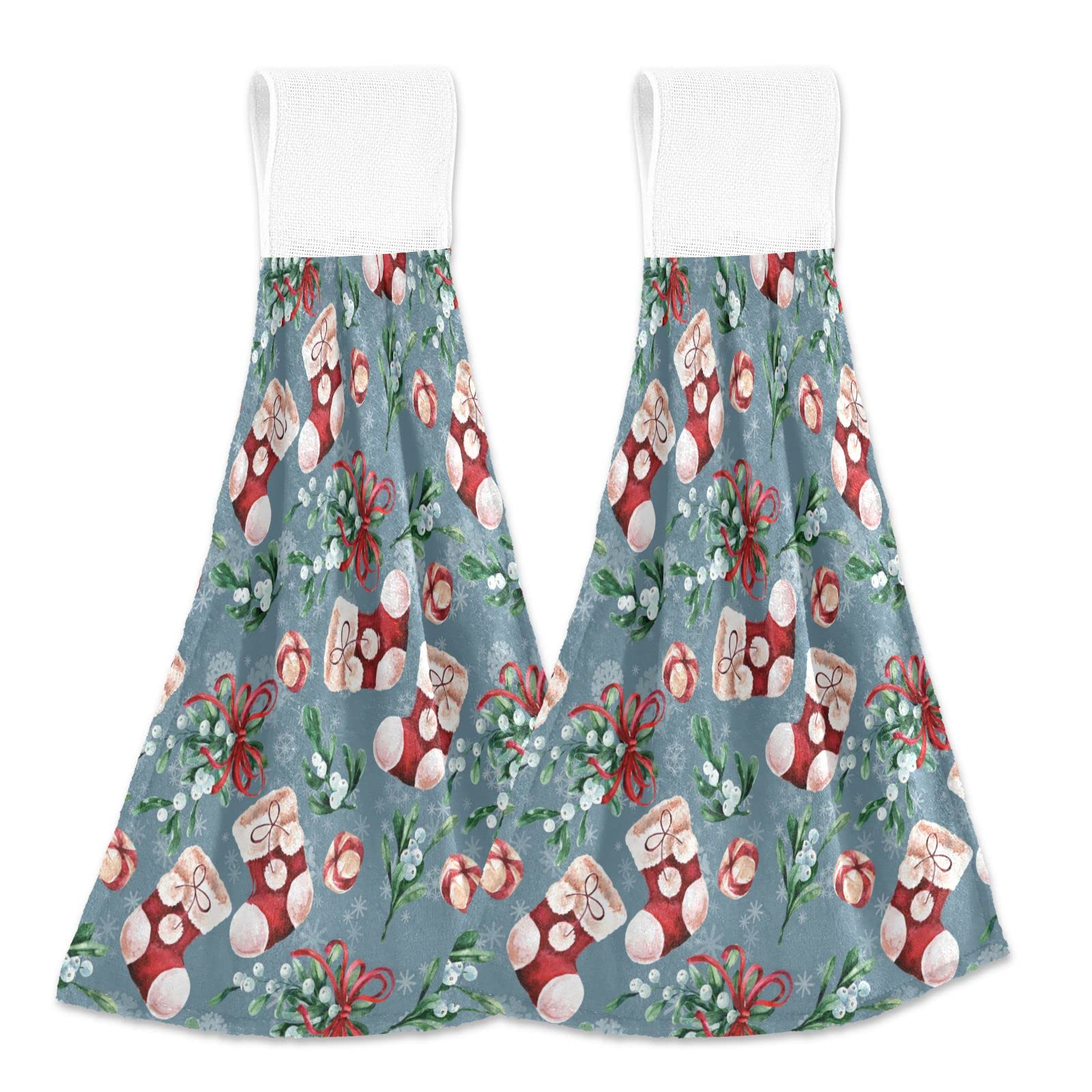 Christmas Santa Boots Hanging Kitchen Towels Set of 2 - Holiday Oven Mitt & Hand Towel for Kitchen Decor, Bathroom & Guest Use - Festive New Year Dish Cloths for Baking, Cooking & Home Decor