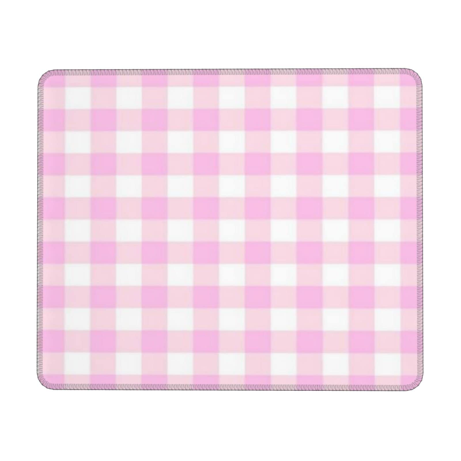 Pastel Pink Plaid Gingham Mouse Pad - Non-Slip Rubber Base & Stitched Edge - Washable Computer Mousepad for Office, Gaming & Home Use - Bulk Mouse Pads for Laptop & PC Accessories