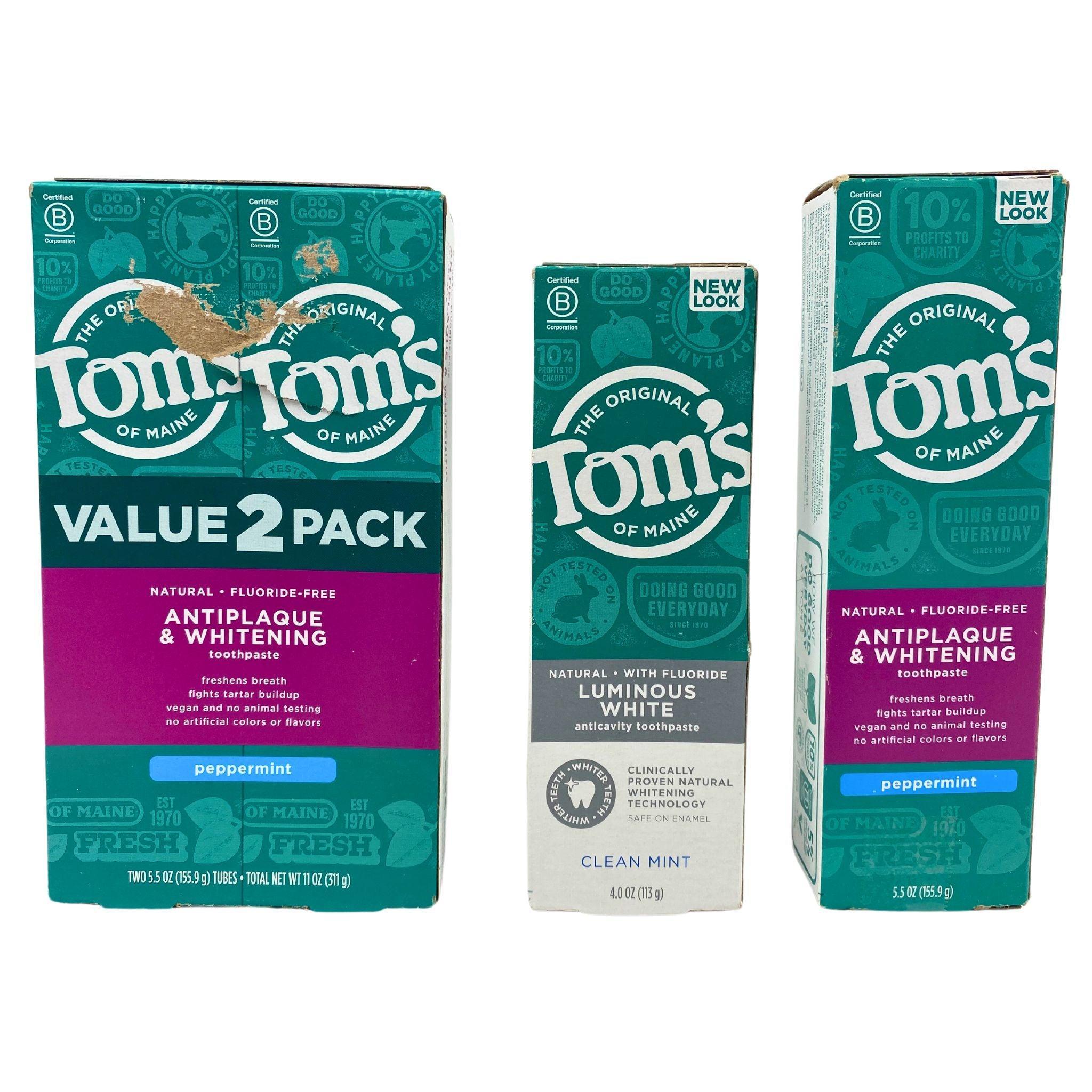 Original Tom's of Maine Natural Toothpaste Variety Pack - 32 Count (Fluoride-Free, SLS-Free) for Fresh Breath & Whitening - Perfect for Travel, Home & Office Use