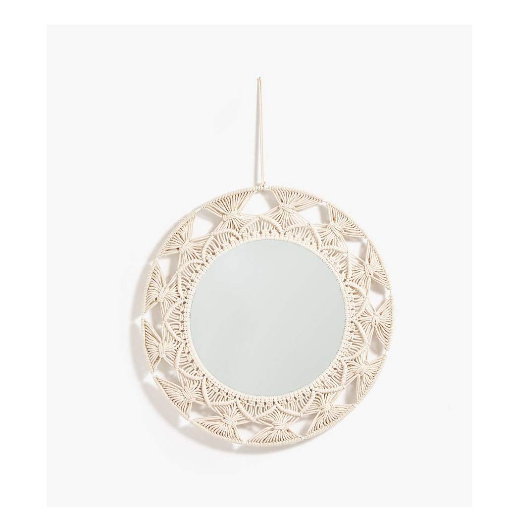 PDGJG Round Lace Wall Hanging Mirror - Handwoven Bohemian Tapestry Decor for Bedroom, Living Room & Wedding Backdrop | Vintage Home Decoration
