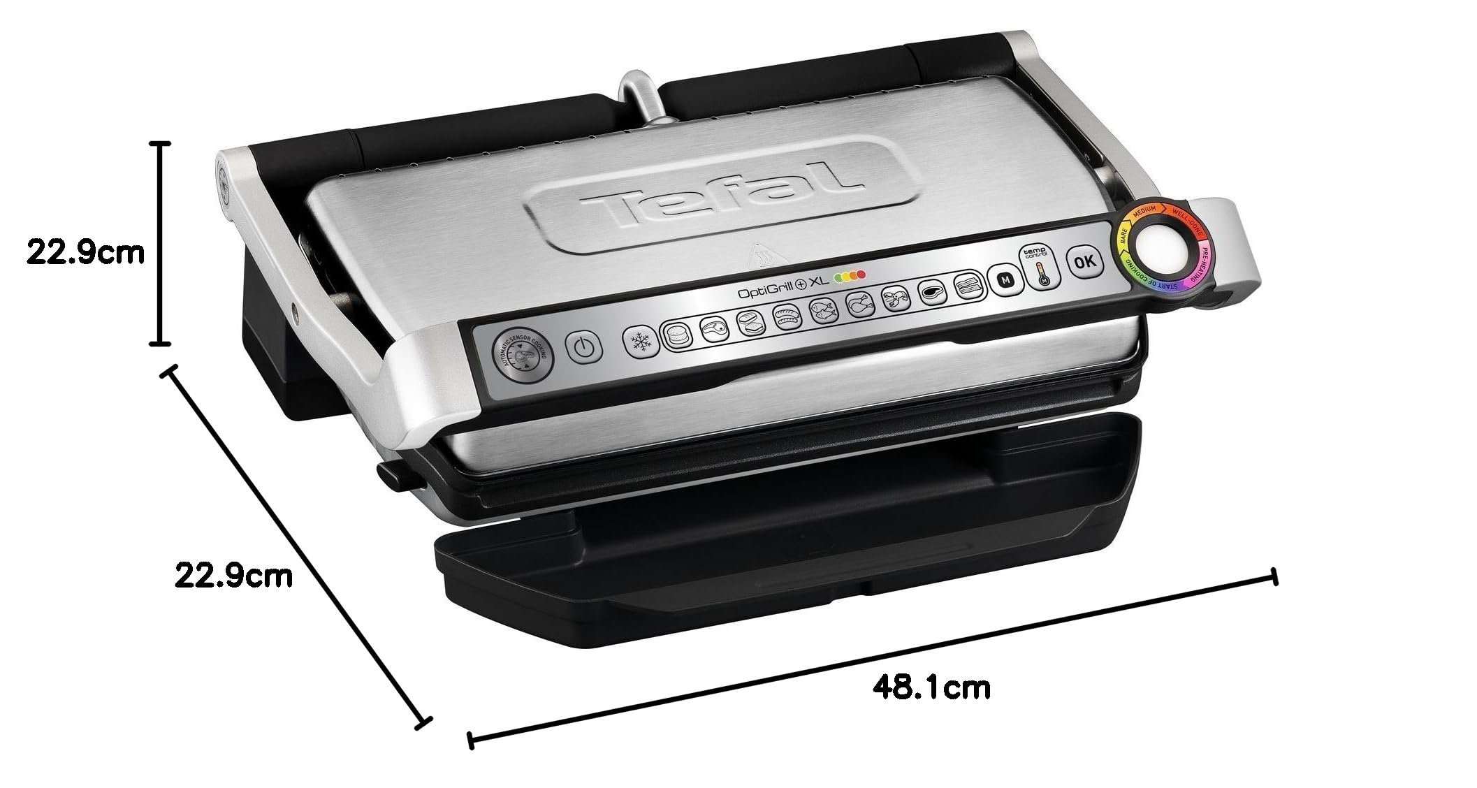 Tefal GC722D40 Optigrill Plus XL Electric Grill - 9 Automatic Cooking Settings, Smart Sensor, Non-Stick Removable Plates, Stainless Steel Design - Perfect for Indoor BBQ, Family Gatherings & Healthy Meals