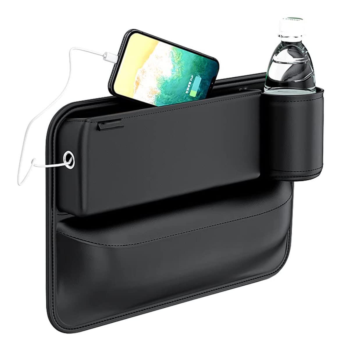Premium Leather Car Seat Gap Organizer - Storage Box & Cup Holder for Phone, Wallet, Keys & Coins | Universal Fit Auto Console Organizer | Perfect for Road Trips, Commuting & Family Travel (Driver Side)