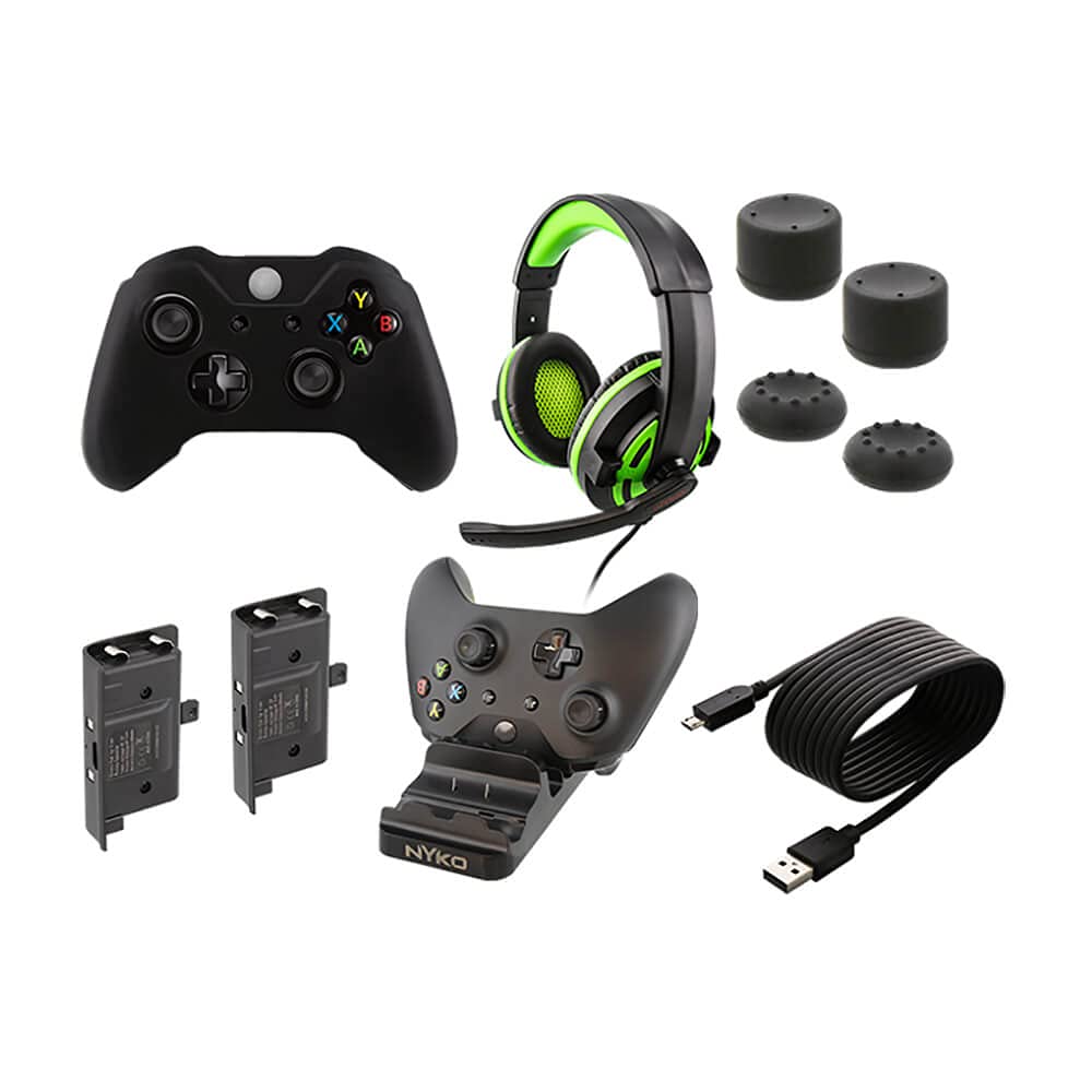 Nyko Master Pak Complete Gaming Accessory Kit for Xbox One - Wired Headset, Charge Dock, Rechargeable Batteries, 2 Controller Skins, 8 Thumbstick Caps & Charging Cable - Perfect for Competitive Gaming & Long Play Sessions