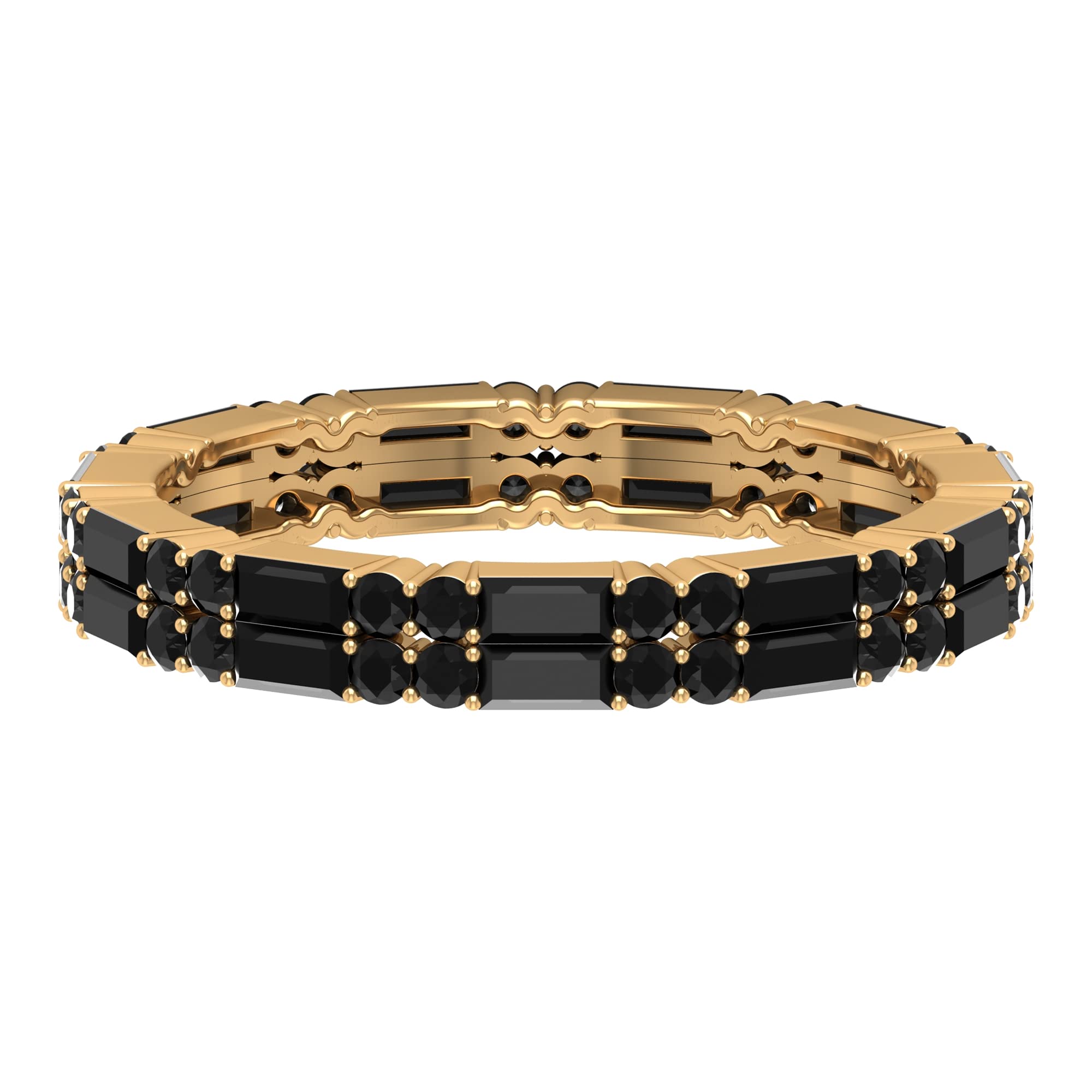 1.50 CT Black Spinel Eternity Ring in 14K Solid Gold - Classic Baguette & Round Cut Black Spinel Wedding Band for Women, Anniversary Gift, Stackable Ring for Everyday Elegance