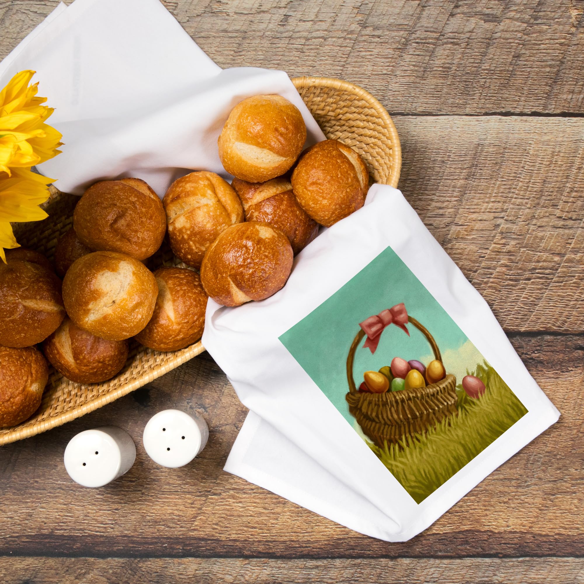 Easter Basket Oil Painting - 100% Cotton Tea Towel & Decorative Hand Towel for Kitchen, Home Decor | Perfect for Easter Gifts, Spring Home Accents & Farmhouse Style Decorating