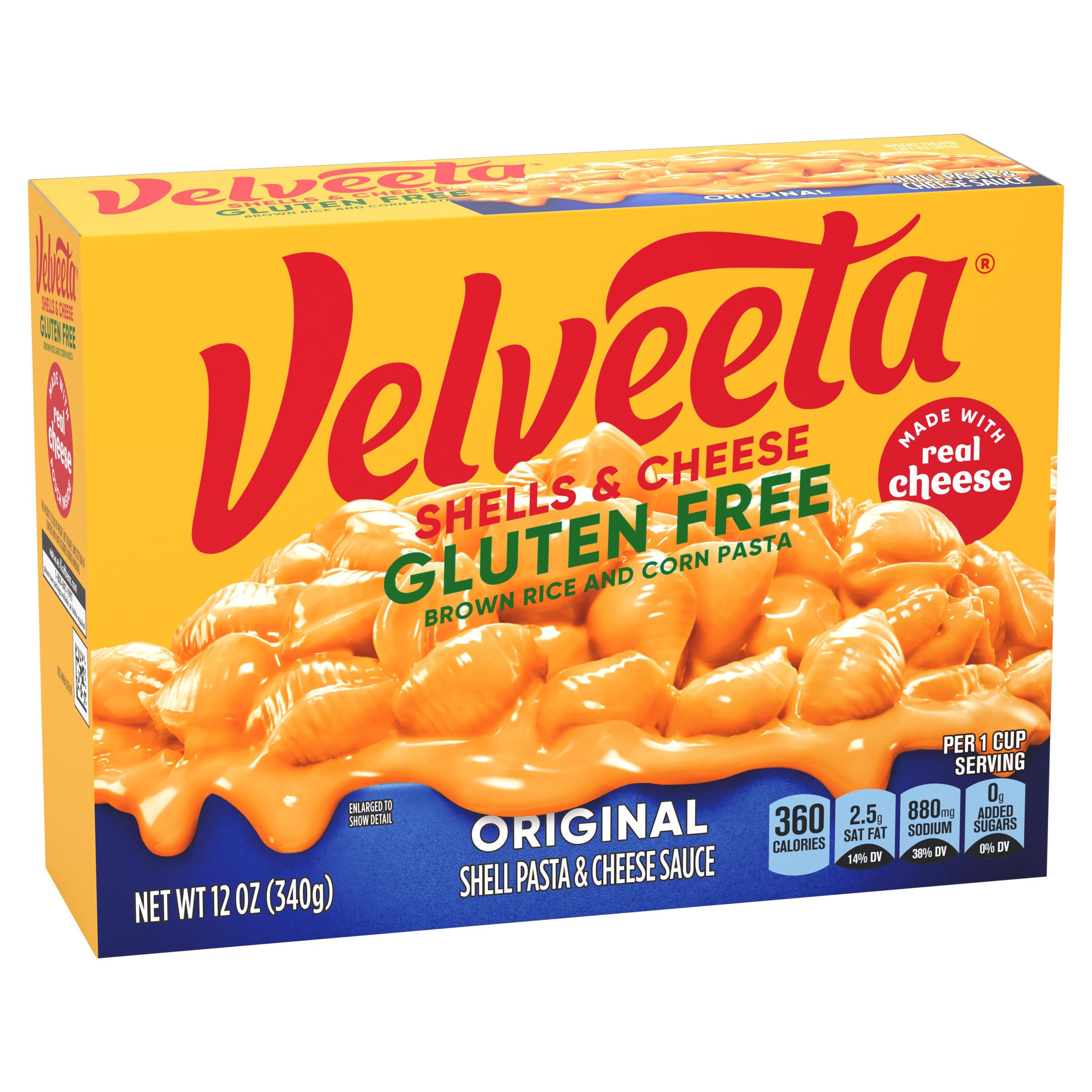 Velveeta Gluten Free Shells & Cheese - 12 oz Box - Quick & Easy Mac and Cheese Dinner for Kids & Family Meals - Perfect for Lunch, Dinner, or Snacks