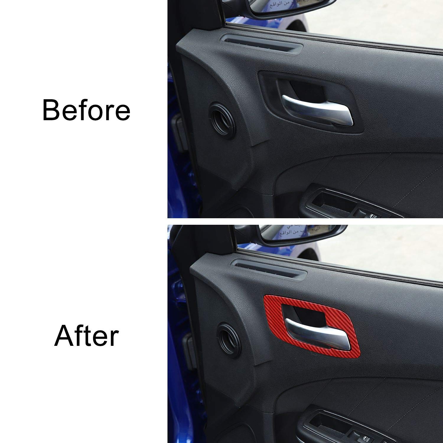 Voodonala ABS Red/Black Fiber Inner Door Handle Bowl Trim Kit (4pcs) for 2011-2019 Dodge Charger - Upgrade Interior Accessories for Car Enthusiasts & Customization Projects