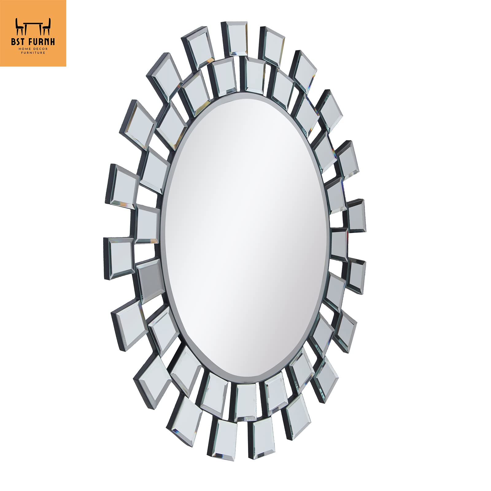 BST FURNH 24 Inch Sunburst Mirror - Round Frameless Wall Decor for Living Room, Bedroom & Bathroom | Elegant Sun Mirror for Home & Office Decoration