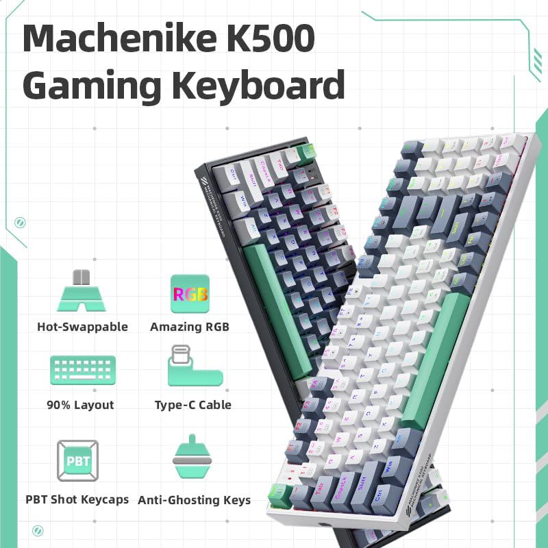 Machenike RGB Mechanical Gaming Keyboard - 94 Keys, Hot-Swap, PBT KeyCaps for PC Gamers